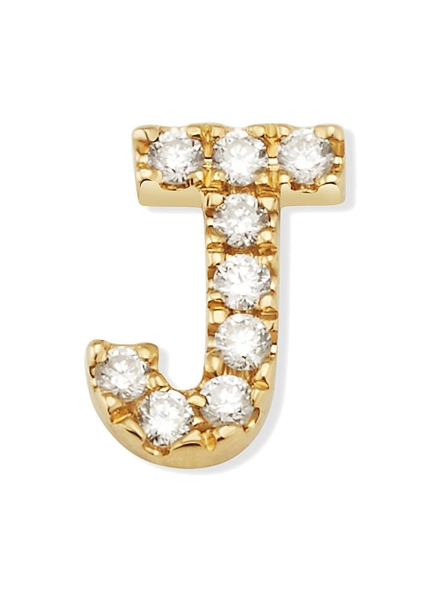 Womens 14K Yellow Gold Luxe Letter Diamond Initial Single Stud Earring Product Image
