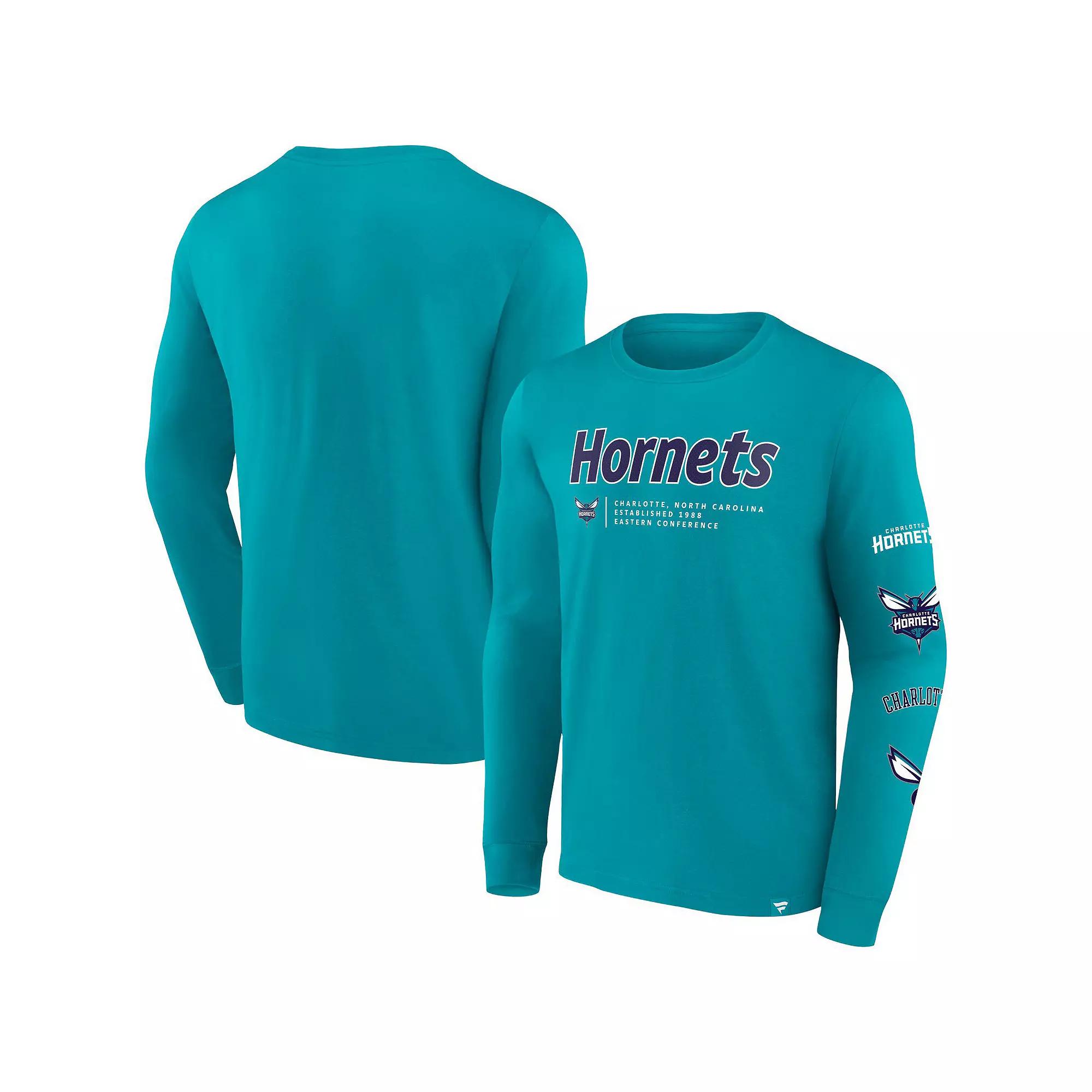 Men's Fanatics Branded Teal Charlotte Hornets Baseline Long Sleeve T-Shirt, Size: Medium, Chr Blue Product Image