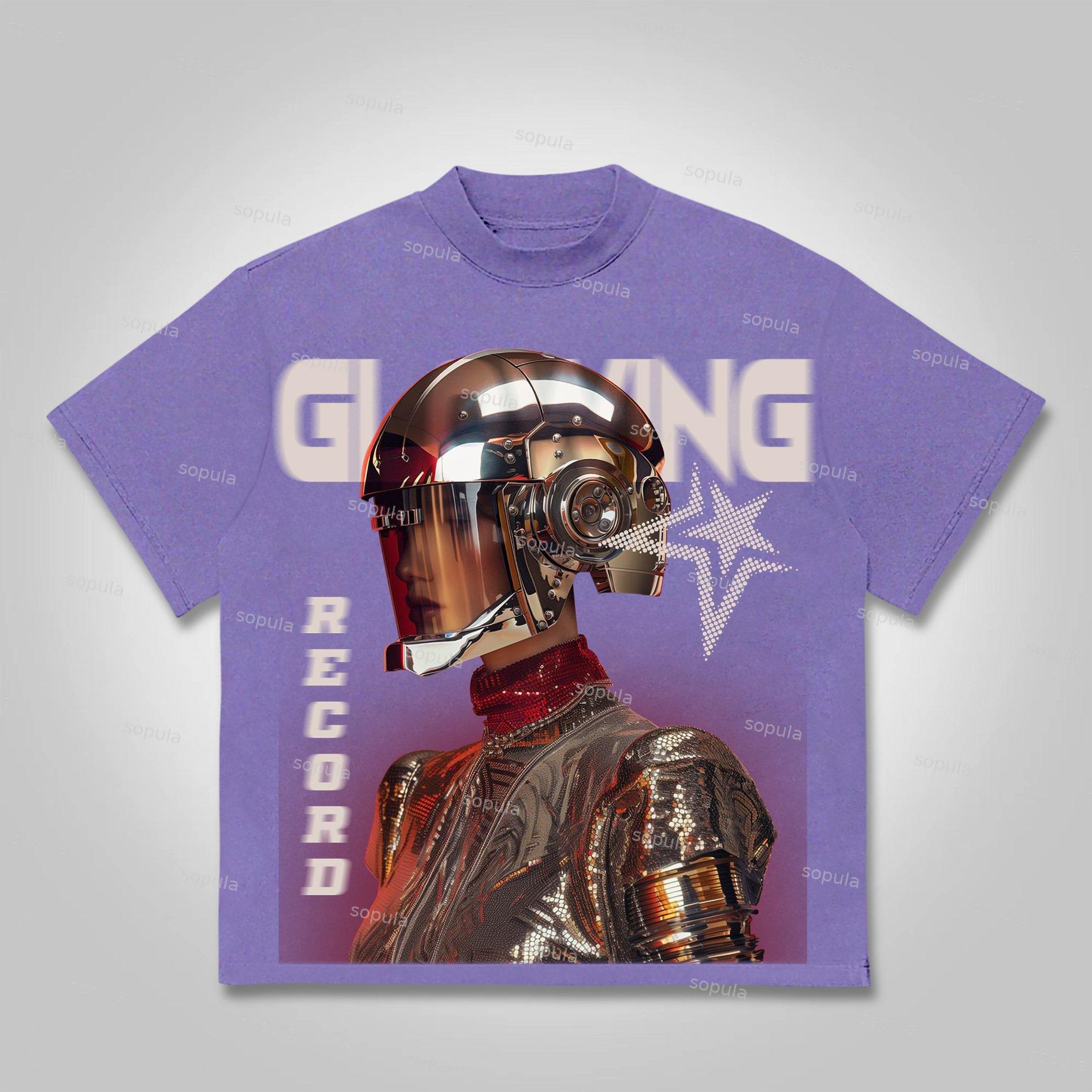 Vintage Glowing Astronaut Graphic Print Cotton T-shirt Product Image