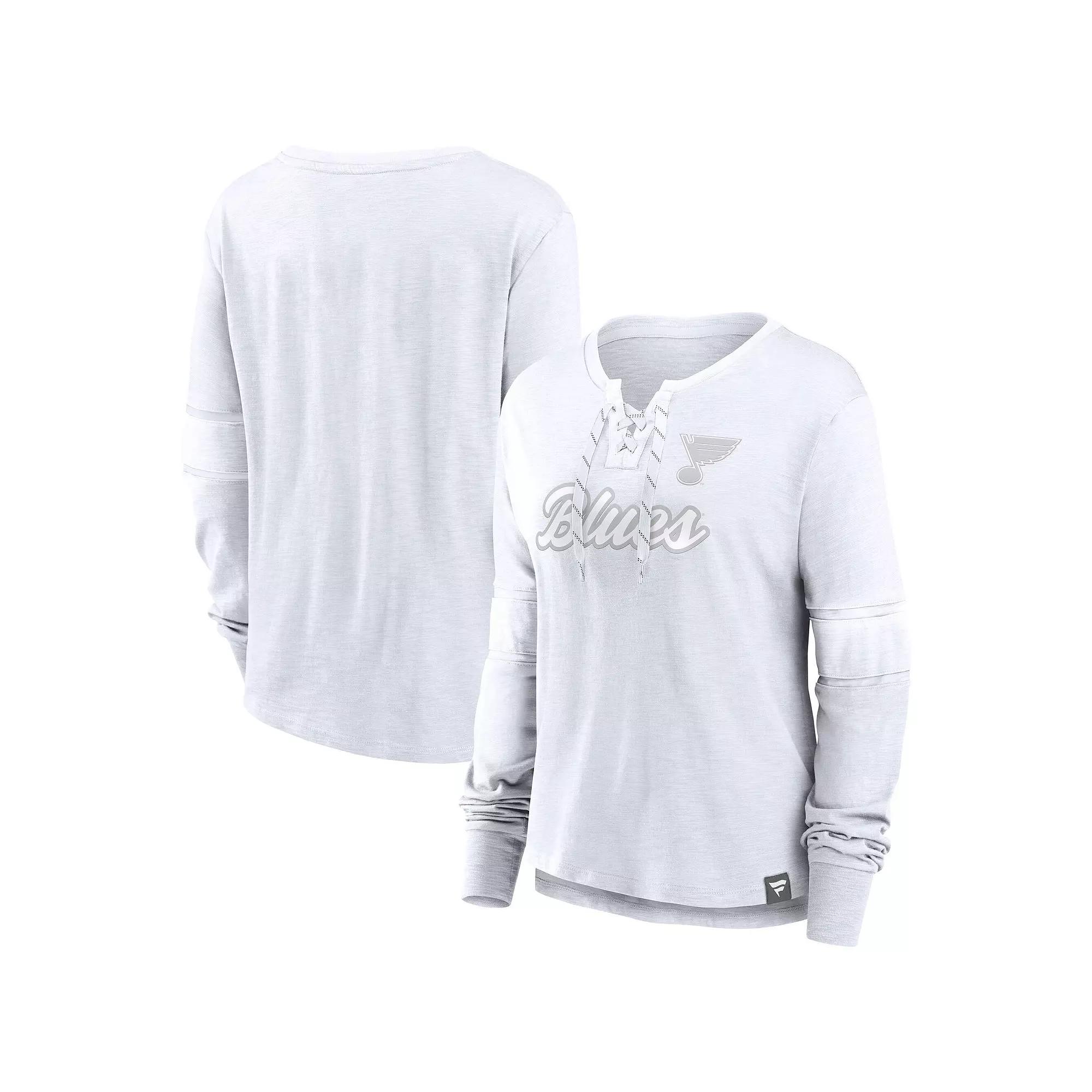 Women's Fanatics  St. Louis Blues White Out Lace-Up Fashion Long Sleeve T-Shirt, Size: Small Product Image