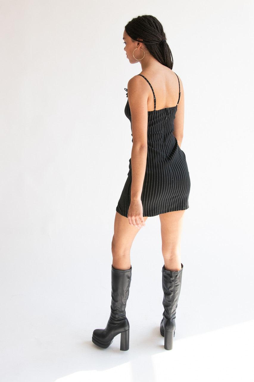 Pinstripe Bow Mini Dress Product Image