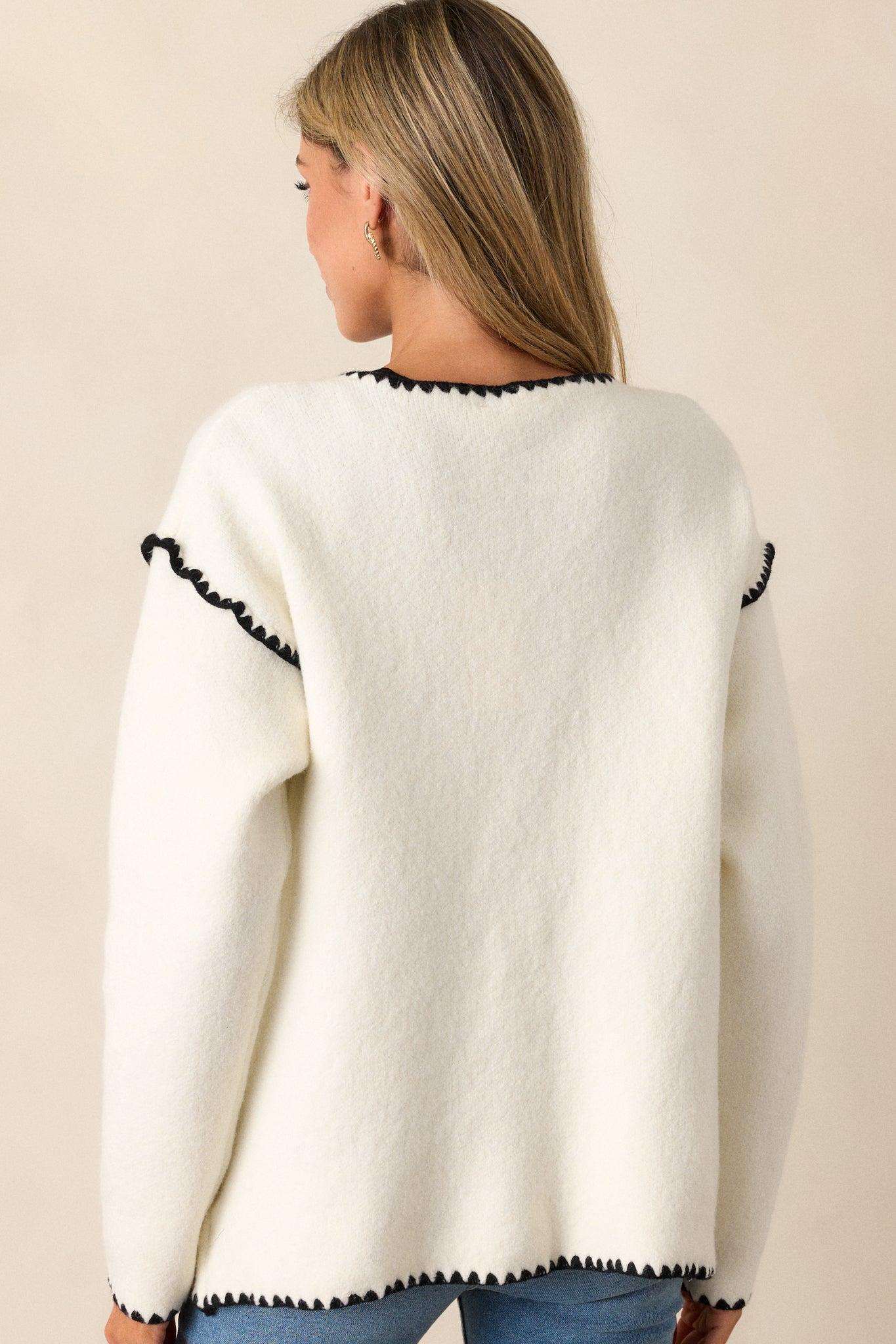Fleeting Whispers White Blanket Stitch Cardigan Product Image