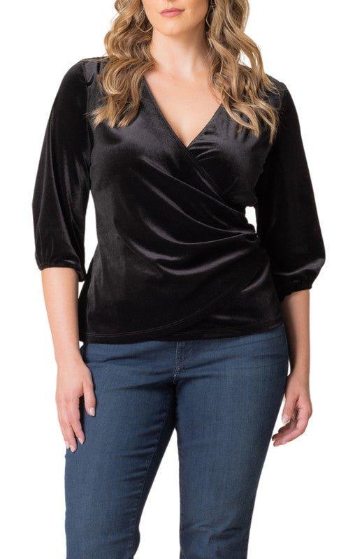 Odette Velvet Faux Wrap Top - Plus Product Image