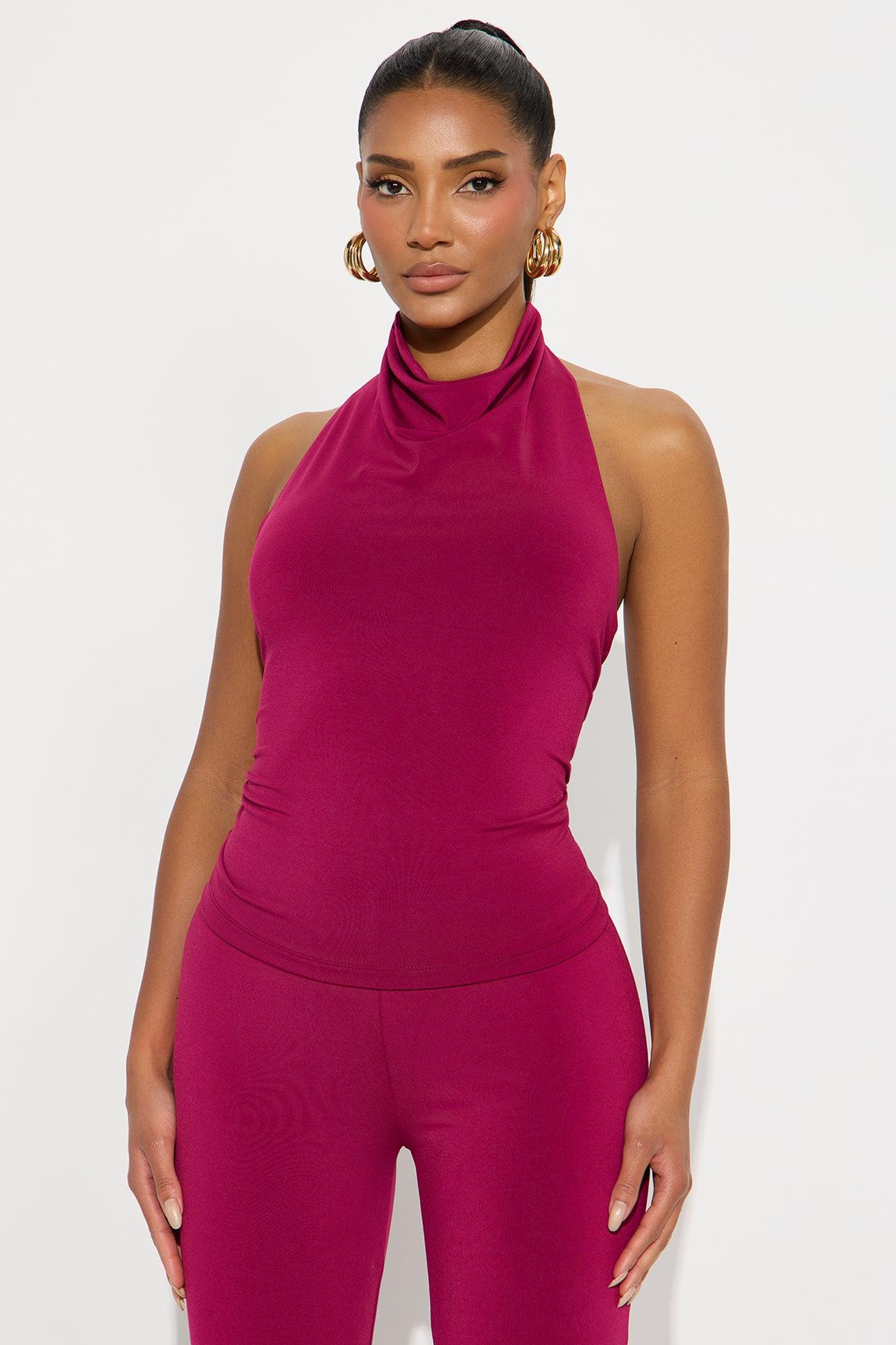 Alana Venezia Halter Top Flare Leg Pant Set - Burgundy Female Product Image