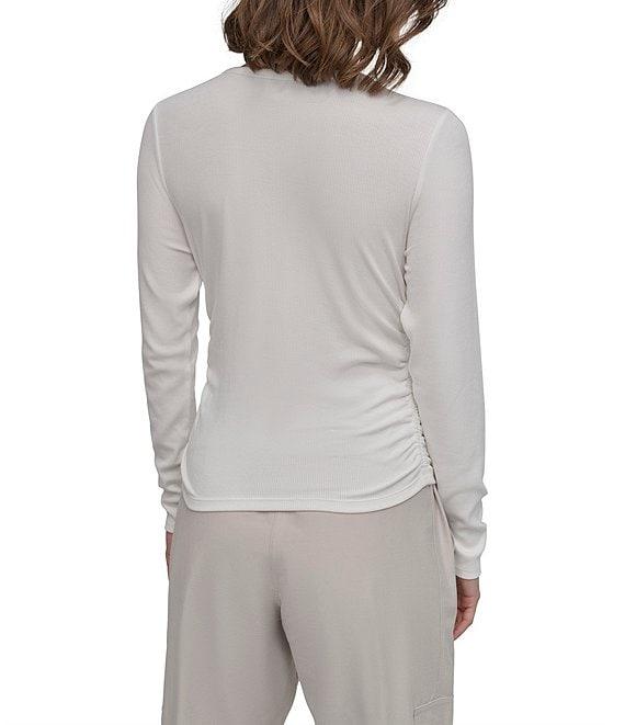 DKNY Sport by Donna Karen Platinum Ribbed Crew Neck Long Sleeve Side Ruching Top Product Image