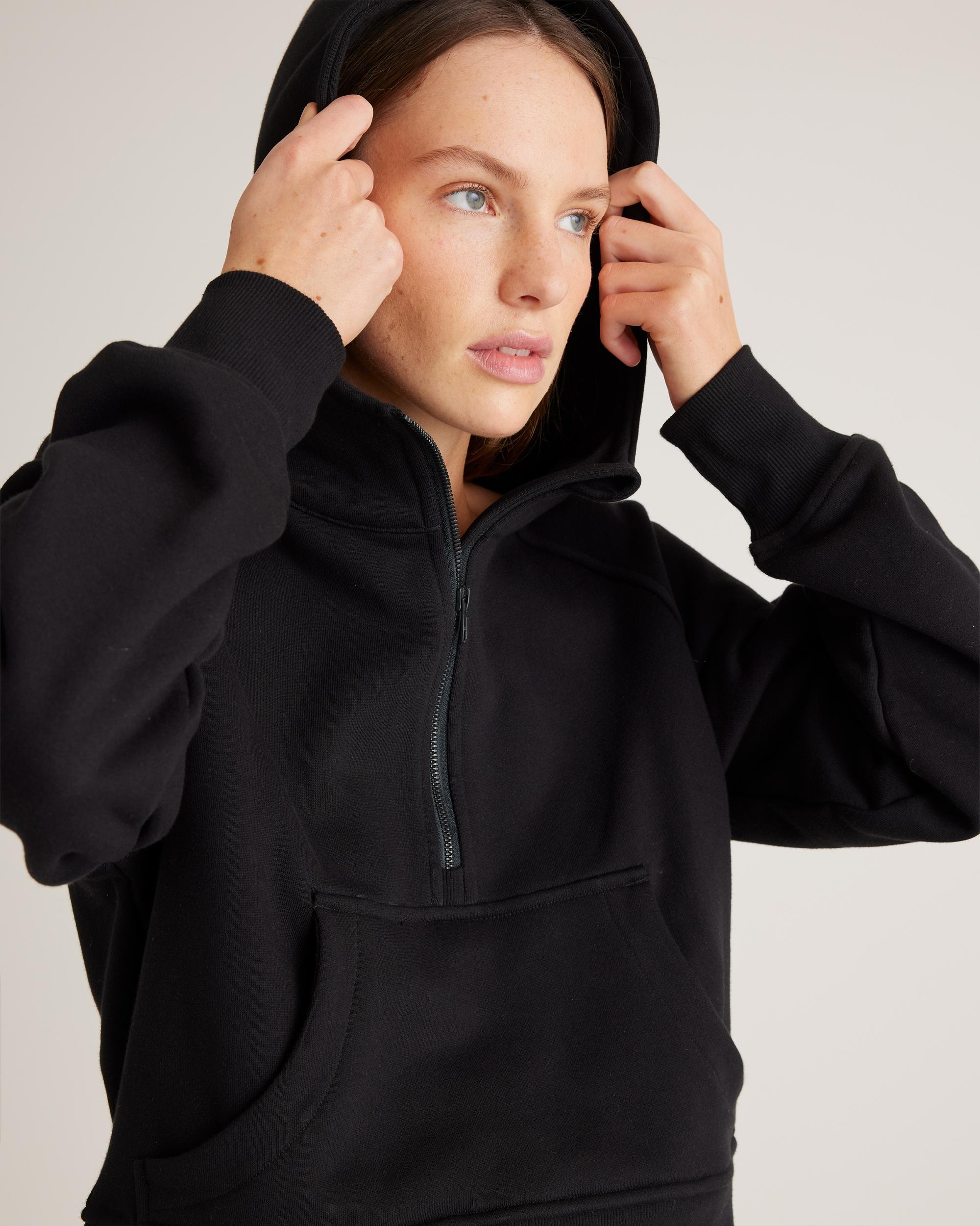 Quince | Women's Organic Heavyweight Fleece Cropped Half Zip Hoodie Size XS, Organic Cotton Product Image