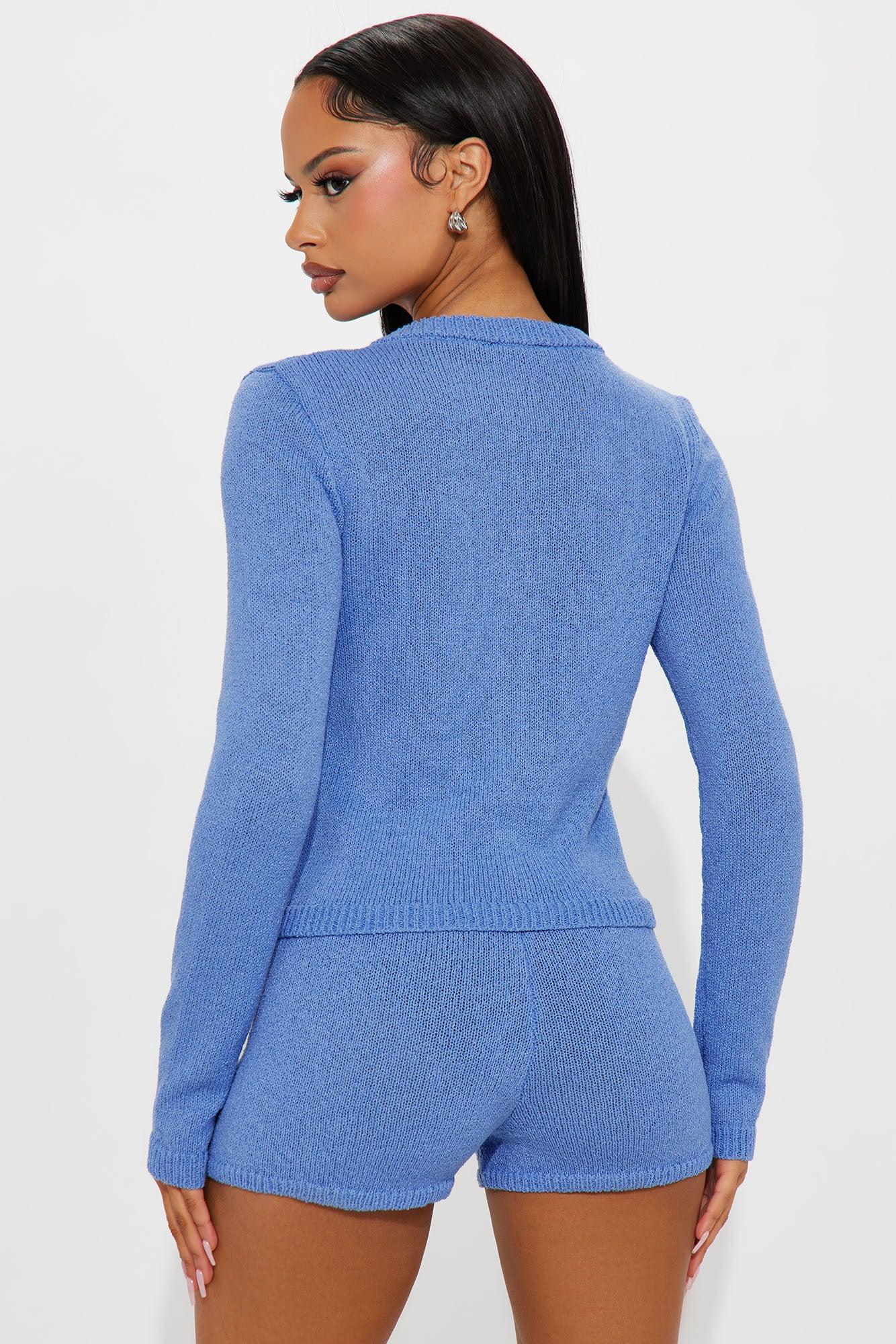 Mariah Long Sleeve Sweater Short Set - Blue Female Product Image