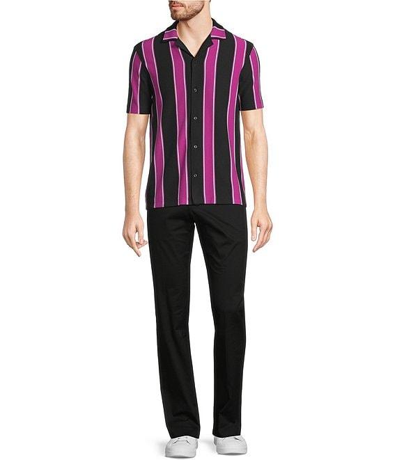 Murano Interdimensional Collection Slim Fit Striped Rib Camp Collar Knit Shirt Product Image
