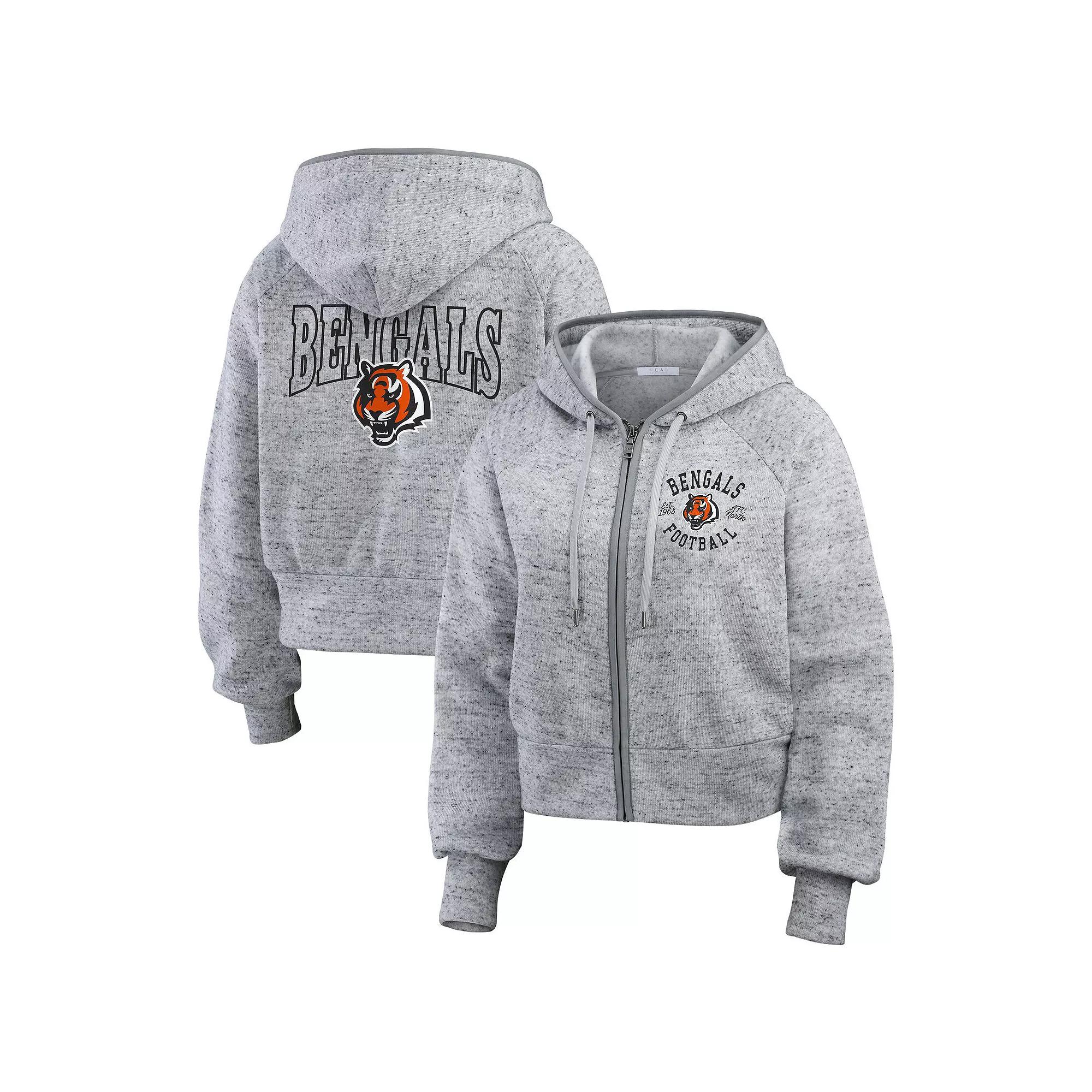 Women's WEAR by Erin Andrews Heather Gray Cincinnati Bengals Speckled Fleece Cropped Full-Zip Hoodie,  Product Image