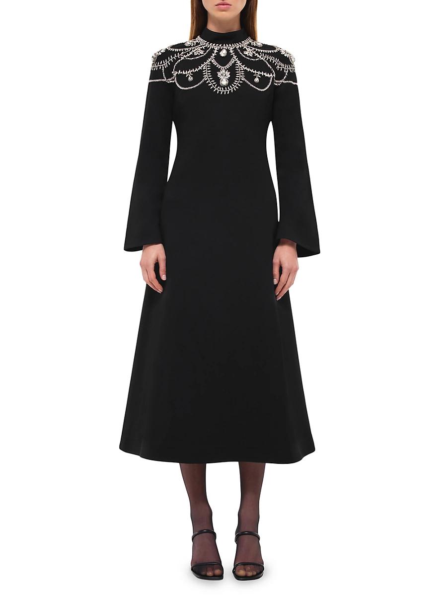 Womens Odetta Crystal-Embellished Long-Sleeve Midi-Dress Product Image