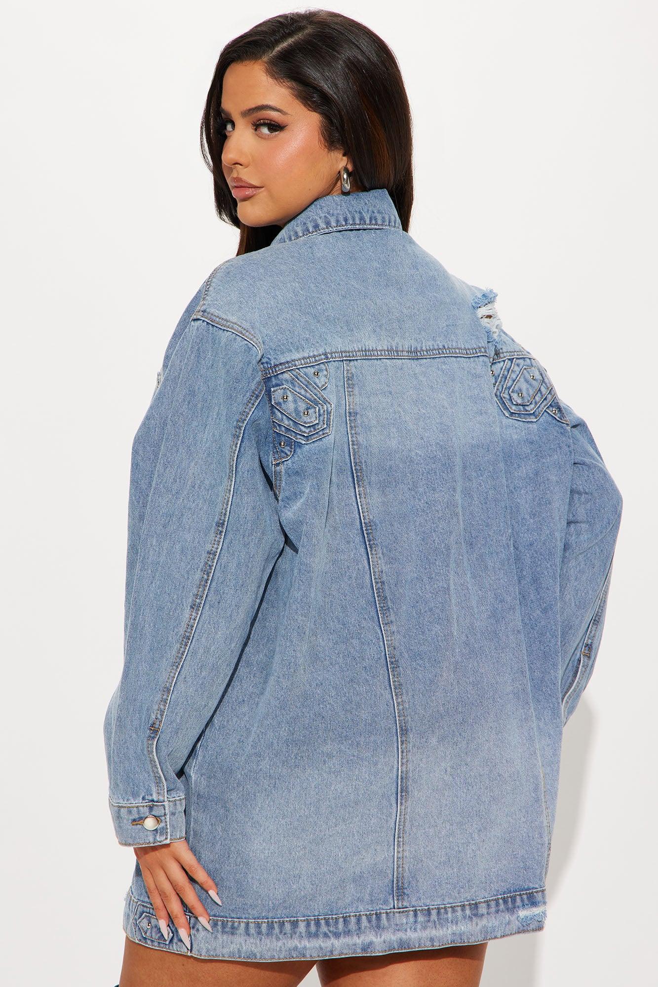 Big Impact Studded Denim Jacket - Light Wash Product Image