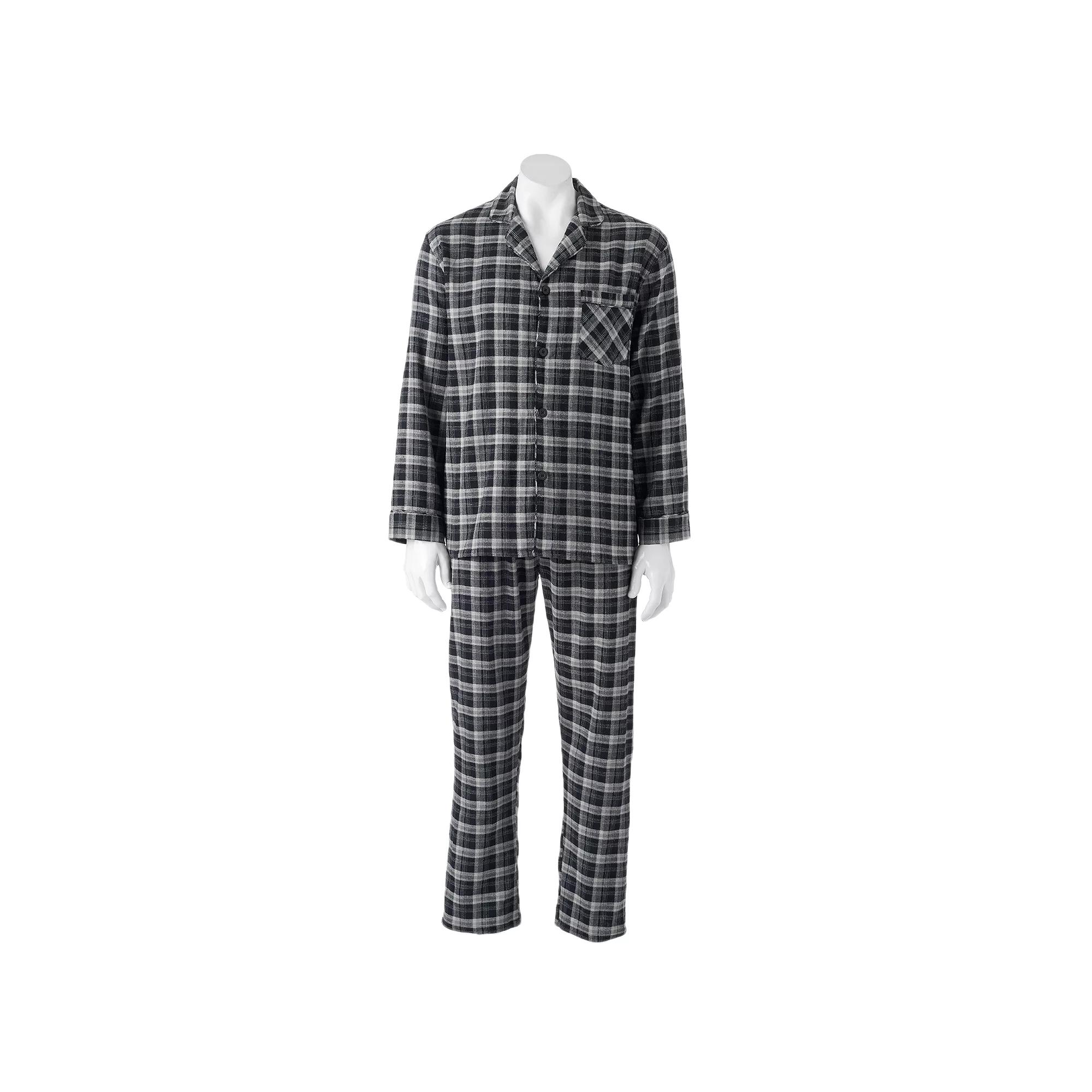 Men's Hanes Ultimate® Plaid Flannel Pajama Set, Size: XL, Black Plaid Product Image