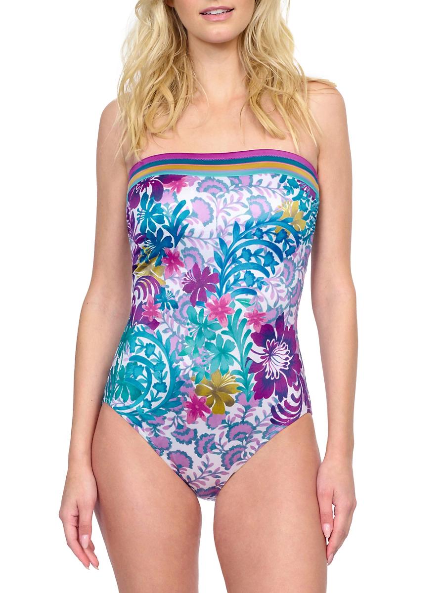 Womens Bali Floral Strapless One-Piece Swimsuit Product Image