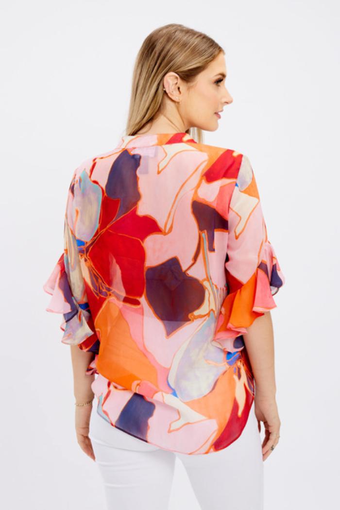 Orange and Pink Print Chiffon Blouse Product Image