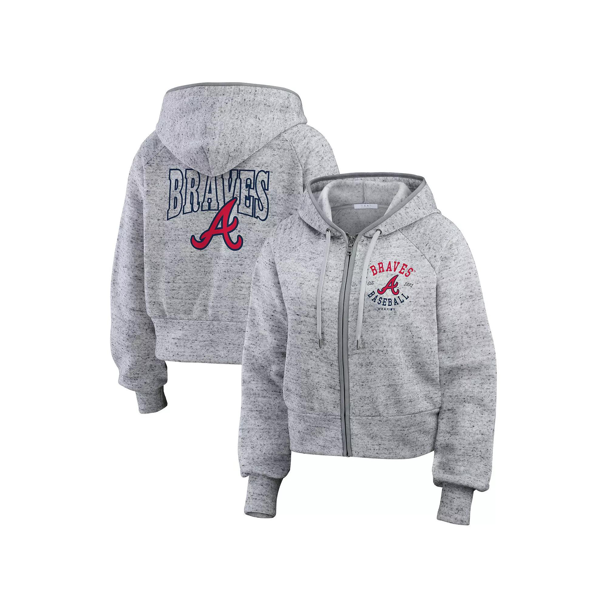 Women's WEAR by Erin Andrews Heather Gray Atlanta Braves Speckled Fleece Cropped Full-Zip Hoodie,  Product Image