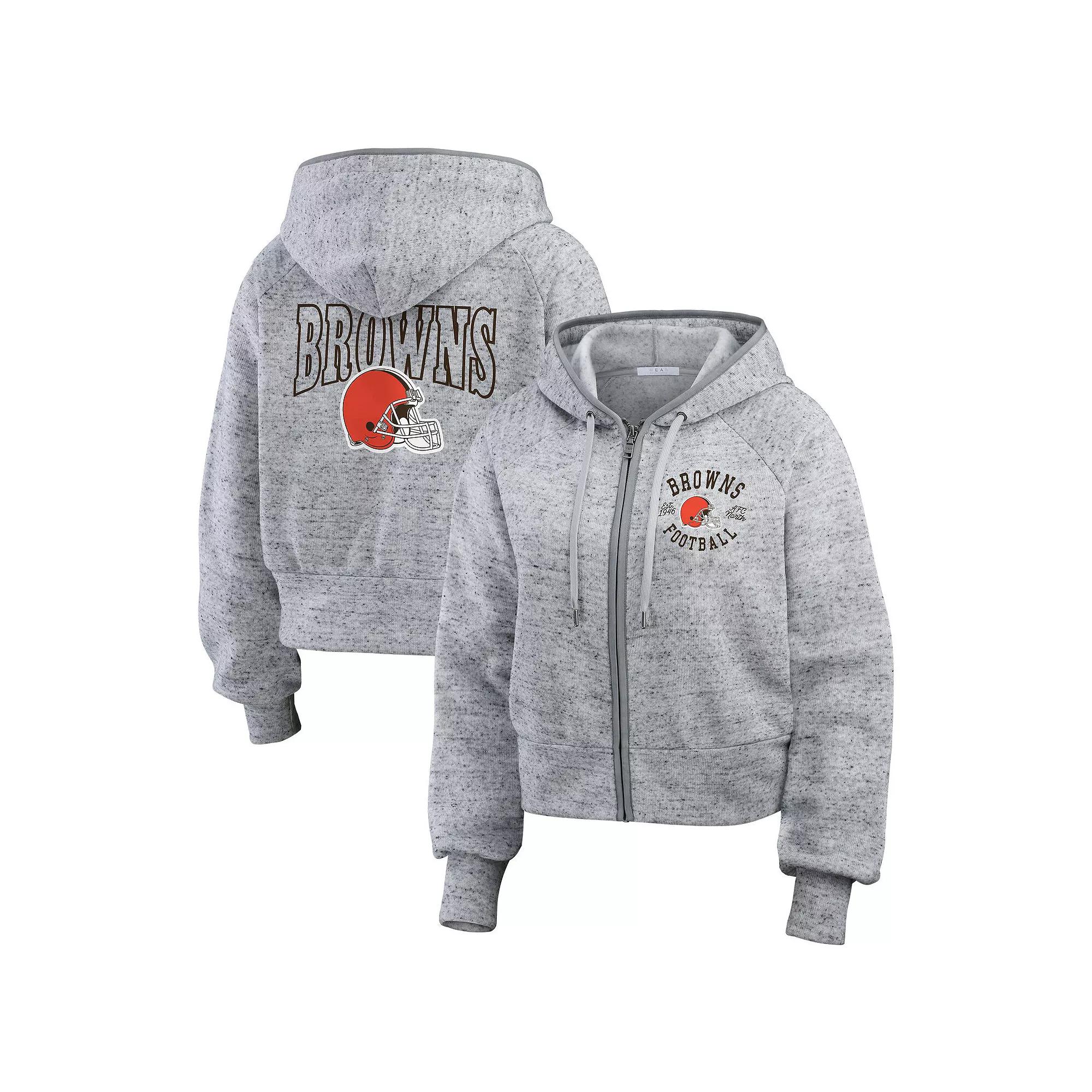 Women's WEAR by Erin Andrews Heather Gray Cleveland Browns Speckled Fleece Cropped Full-Zip Hoodie,  Product Image