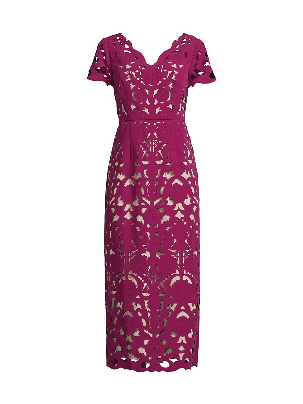 Womens Floral Crepe Laser-Cut Midi-Dress Product Image