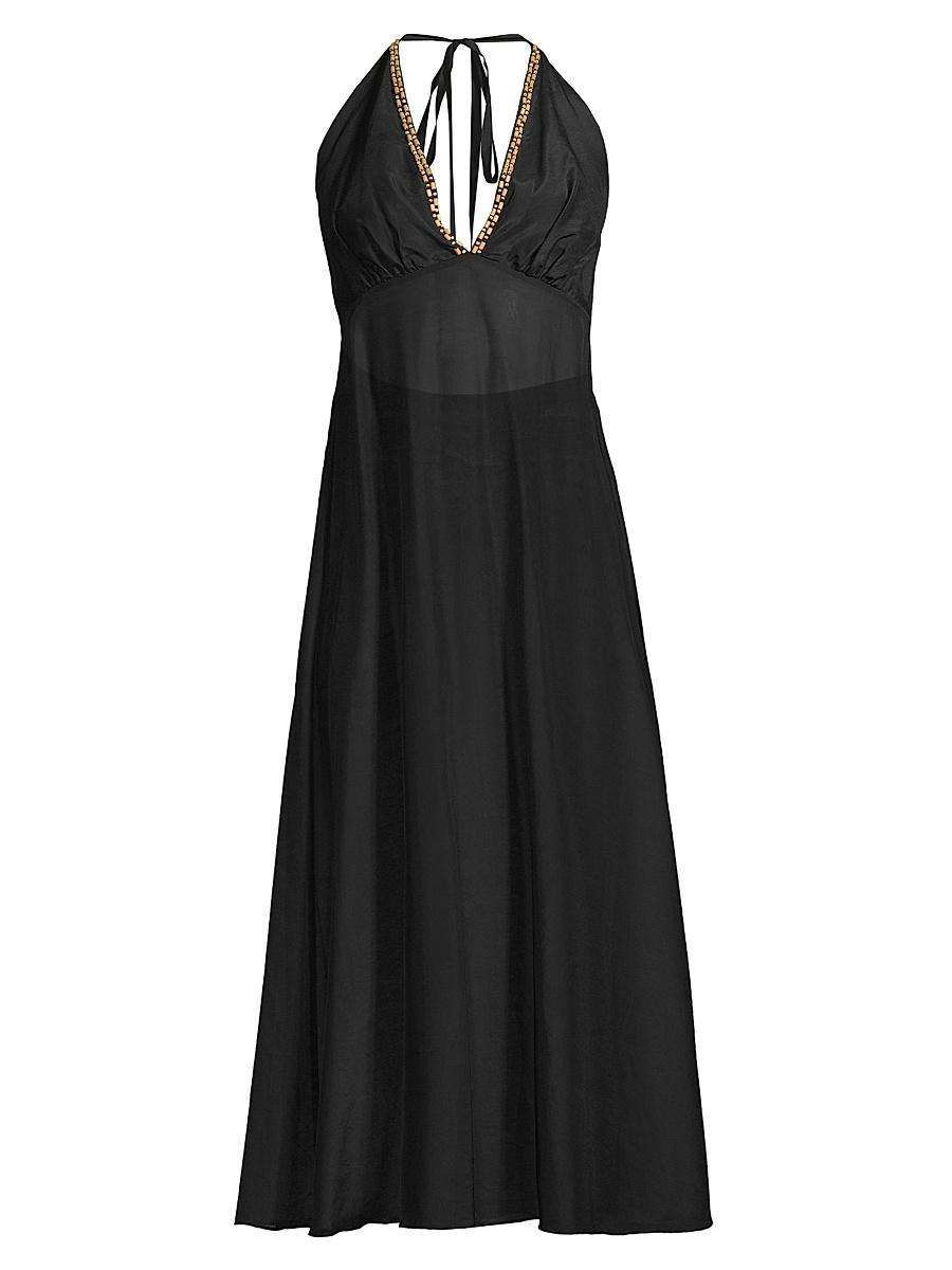 Womens Cotton Silk Voile Halter Maxi Dress Product Image