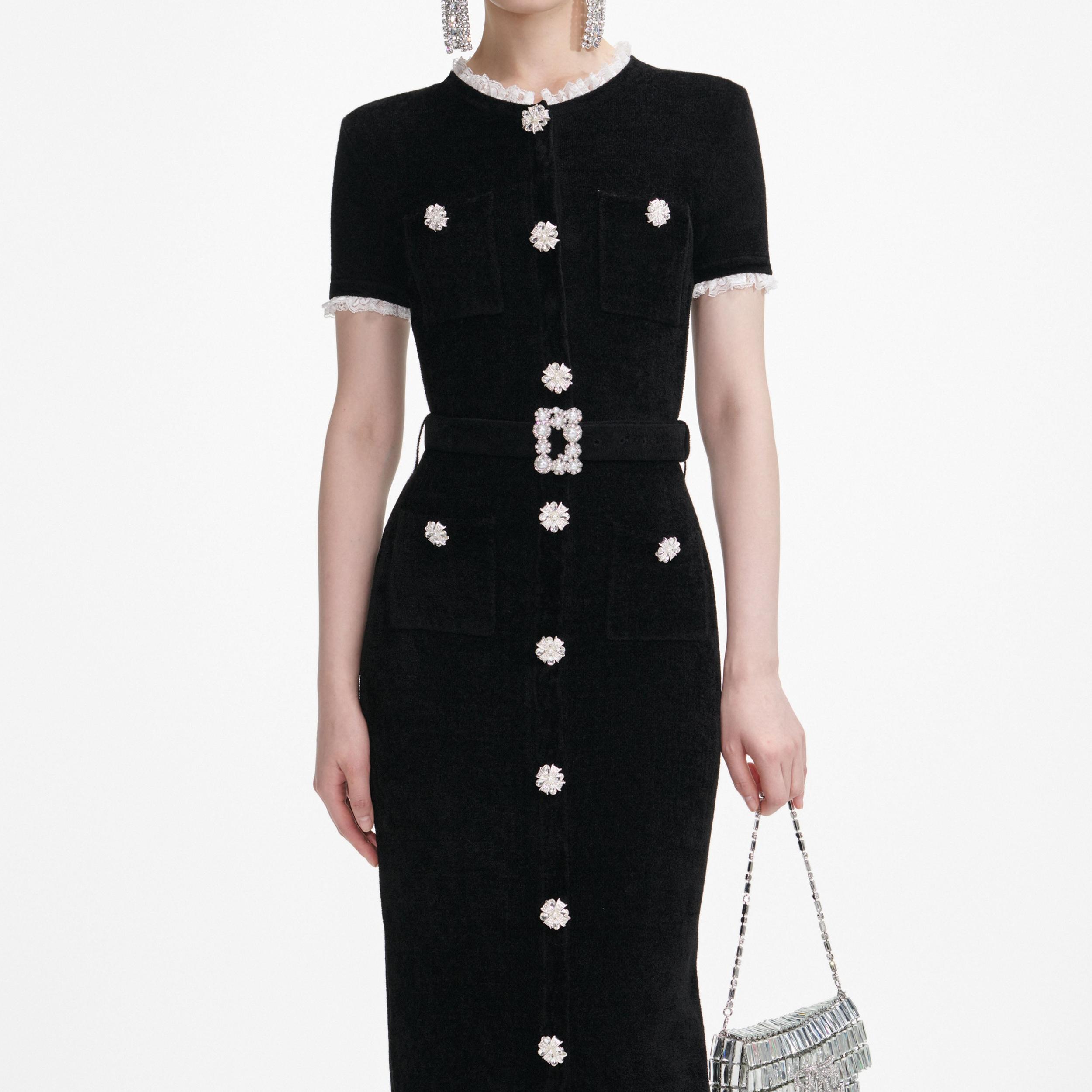 Black Chenille Knit Midi Dress Product Image
