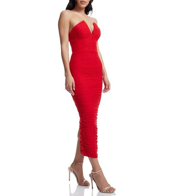 Dress the Population Ferra V-Neck Sleeveless Ruched Midi Bodycon Dress Product Image