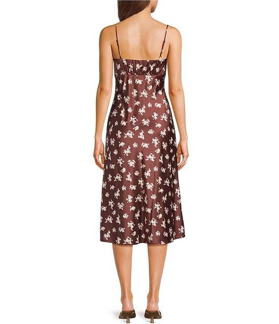 B. Darlin Spaghetti Strap Ditsy Floral Printed Satin Midi Dress Product Image
