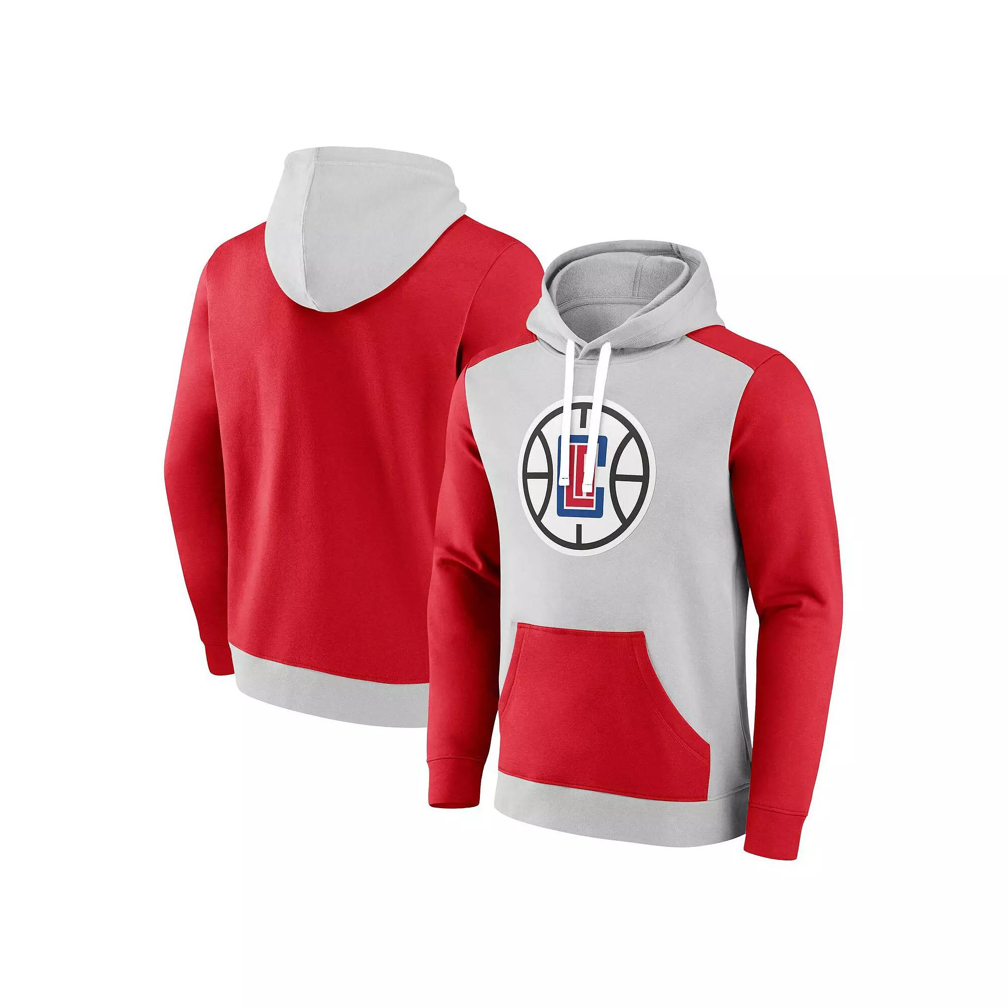 Men's Fanatics Branded Gray/Red LA Clippers Arctic Colorblock Pullover Hoodie, Size: Medium, Grey Product Image