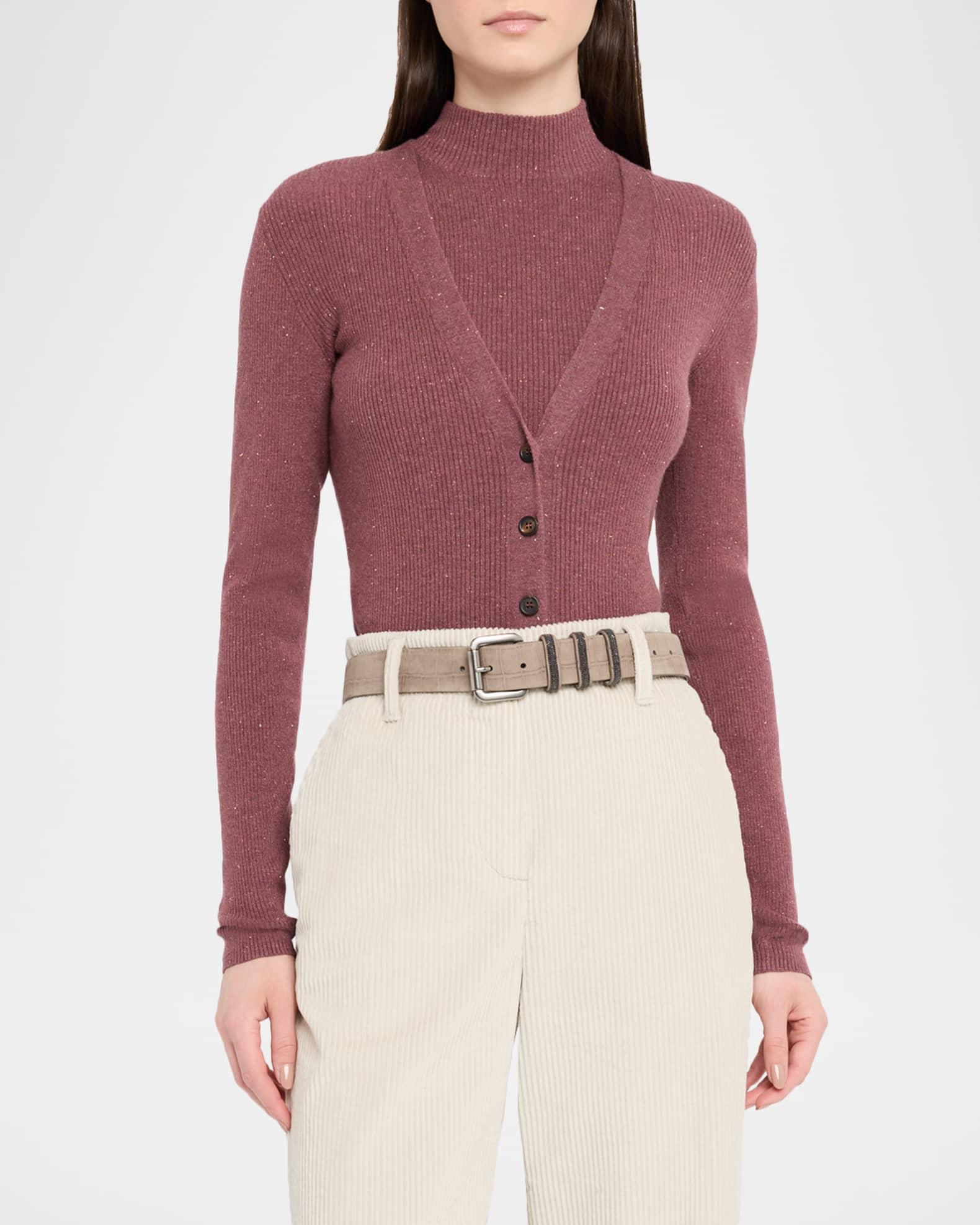 Metallic Cashmere Rib Knit V-Neck Cardigan Product Image