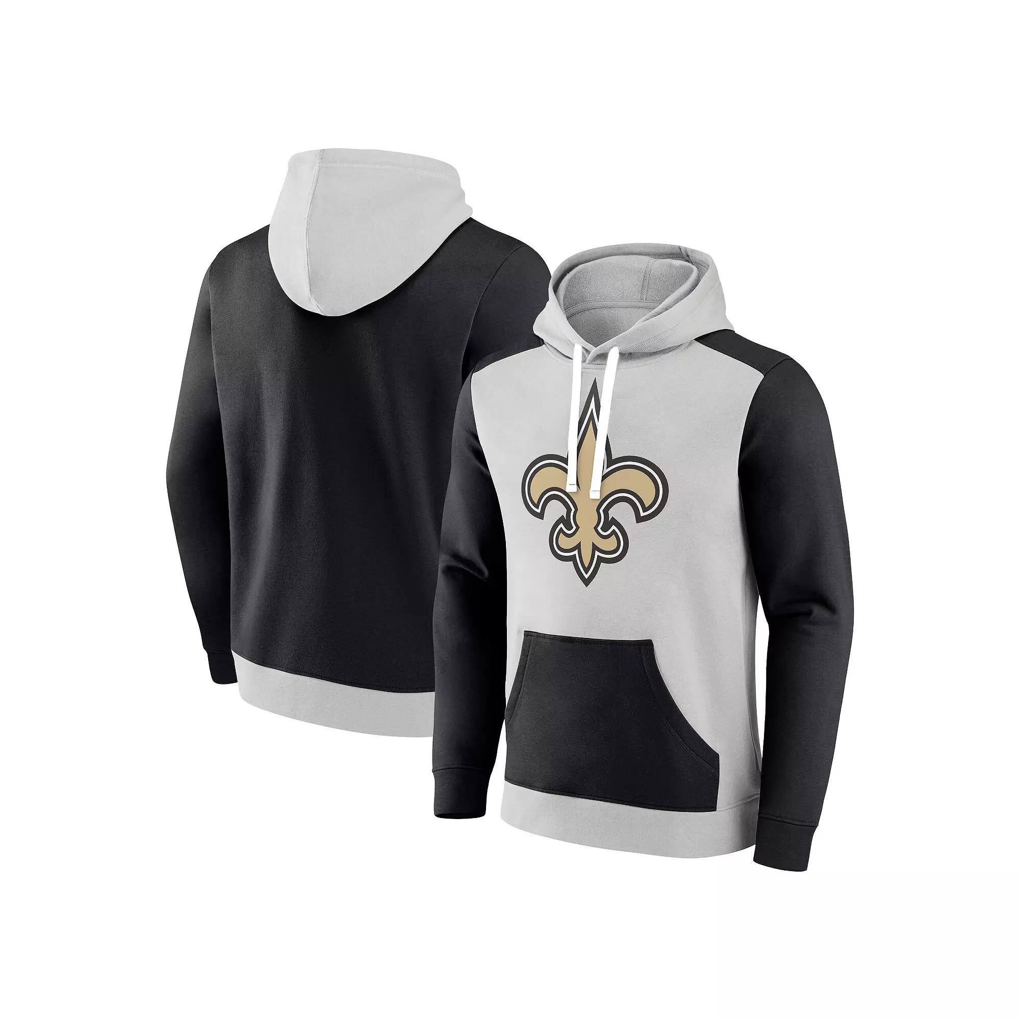 Men's Fanatics Branded Silver/Black New Orleans Saints Big & Tall Team Fleece Pullover Hoodie, Size: 2XLT Product Image
