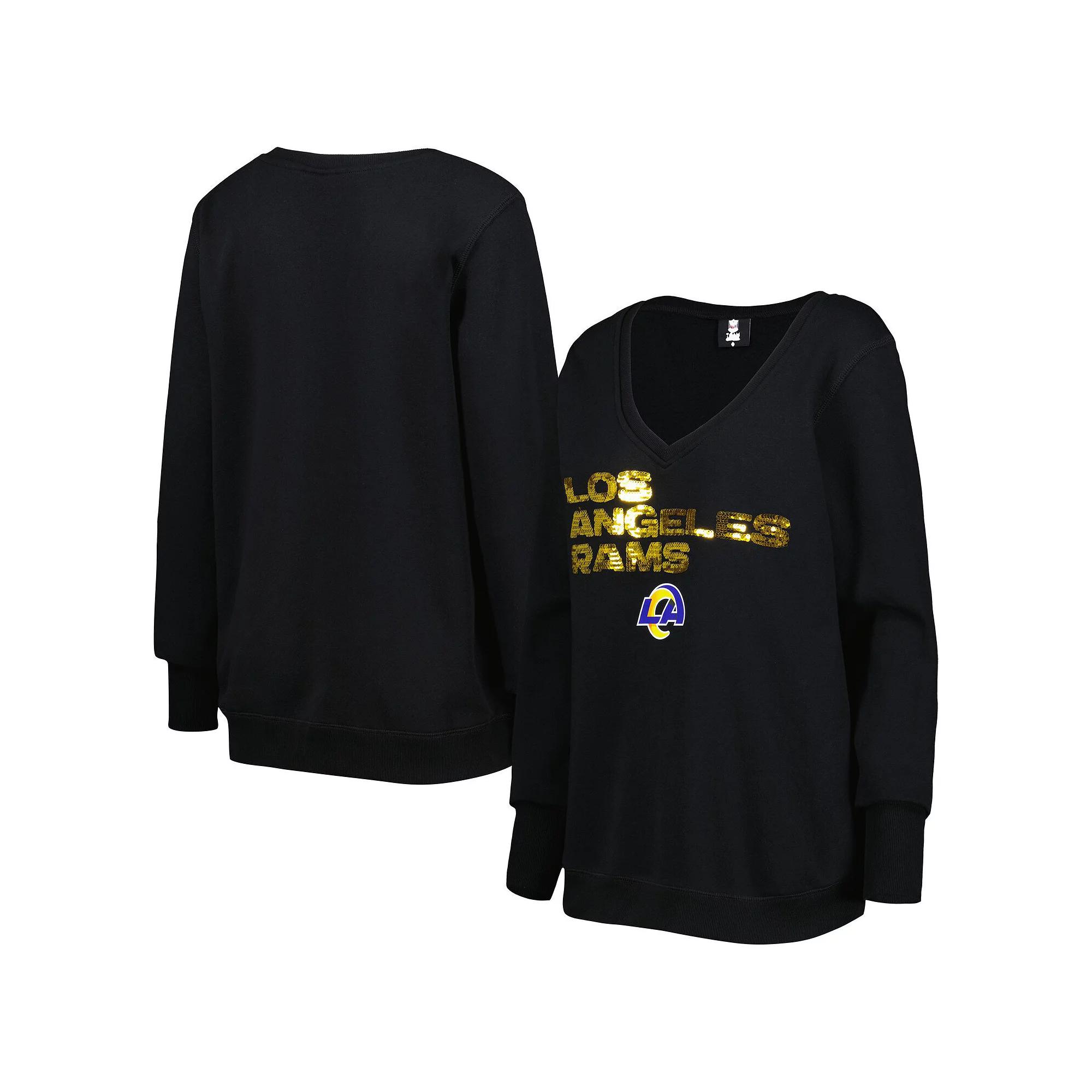 Women's Cuce Black Los Angeles Rams Sequin Logo V-Neck Pullover Sweatshirt, Size: XL Product Image