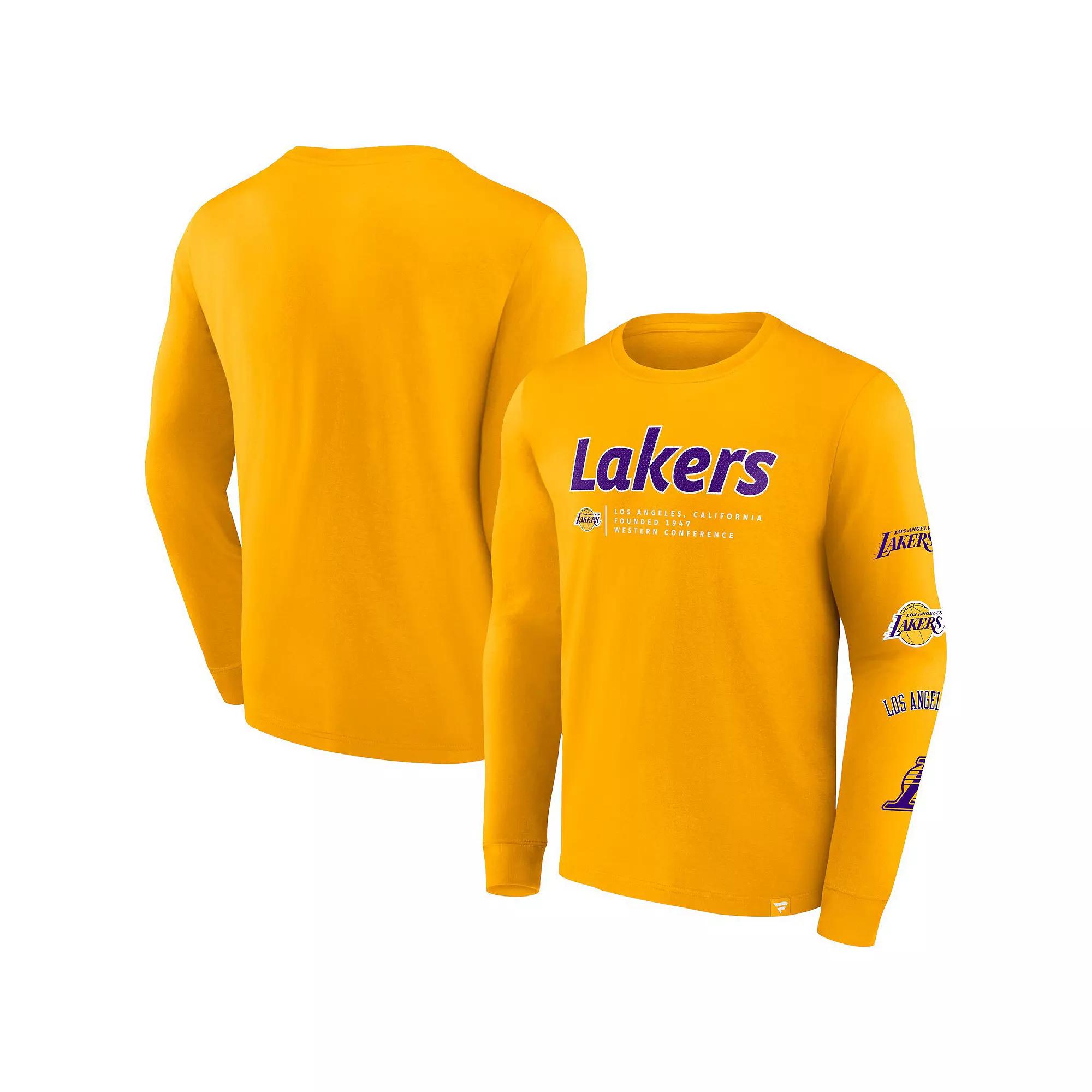 Men's Fanatics Branded Gold Los Angeles Lakers Baseline Long Sleeve T-Shirt,  Product Image