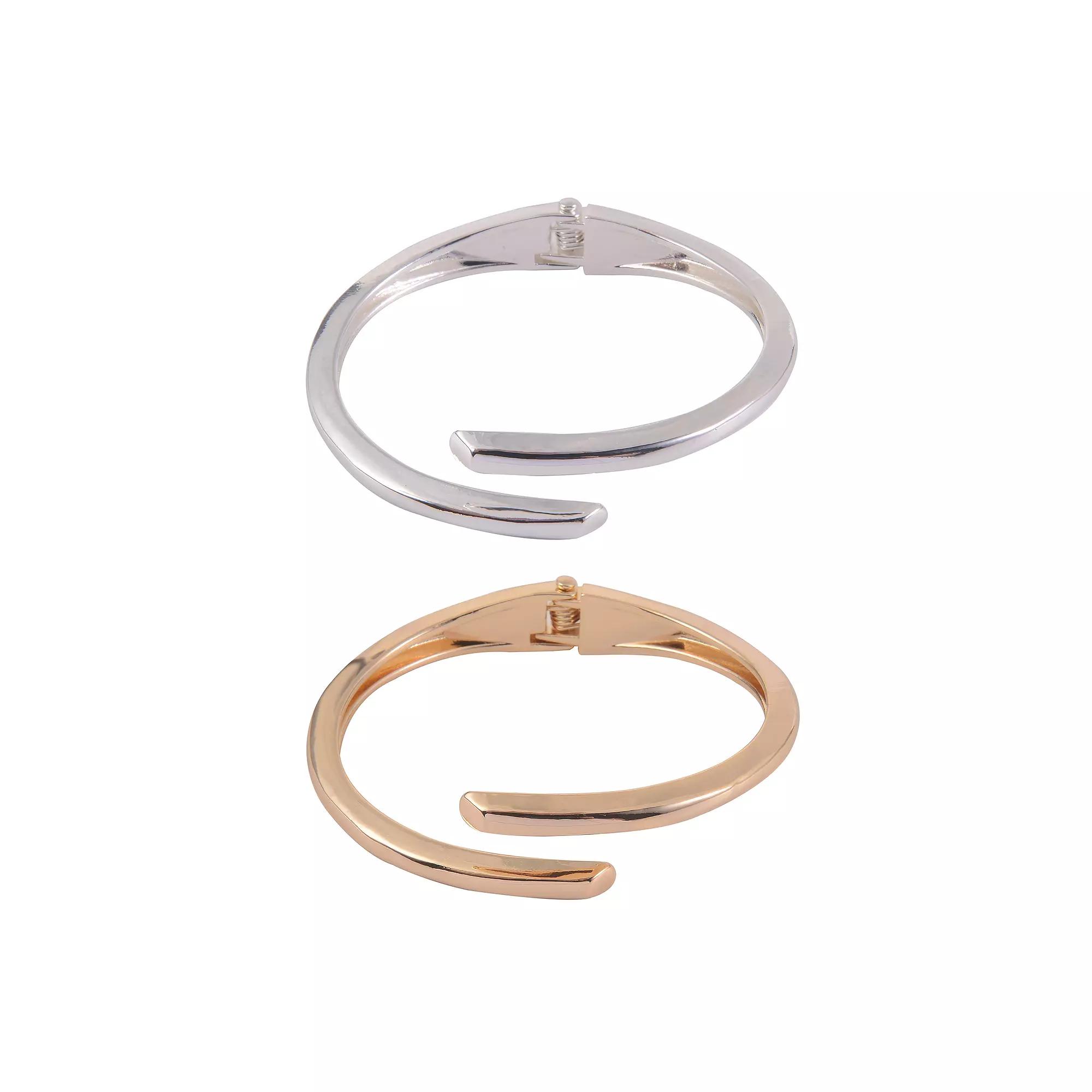 Emberly Silver Tone and Gold Tone Hinge Bracelet Set, Women's, None Product Image