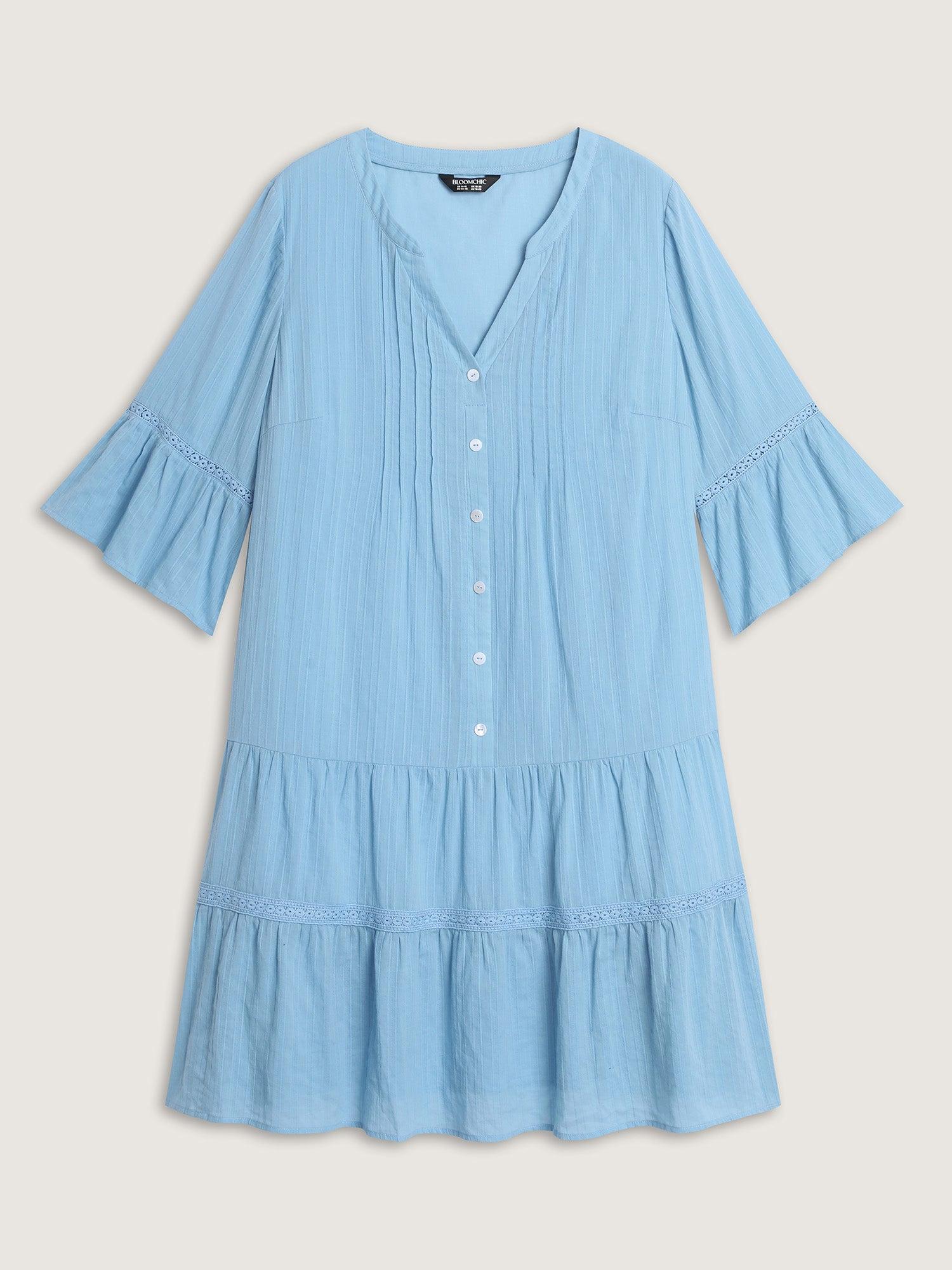 Pure Cotton Lace Trim Tiered Midi Dress Female Product Image