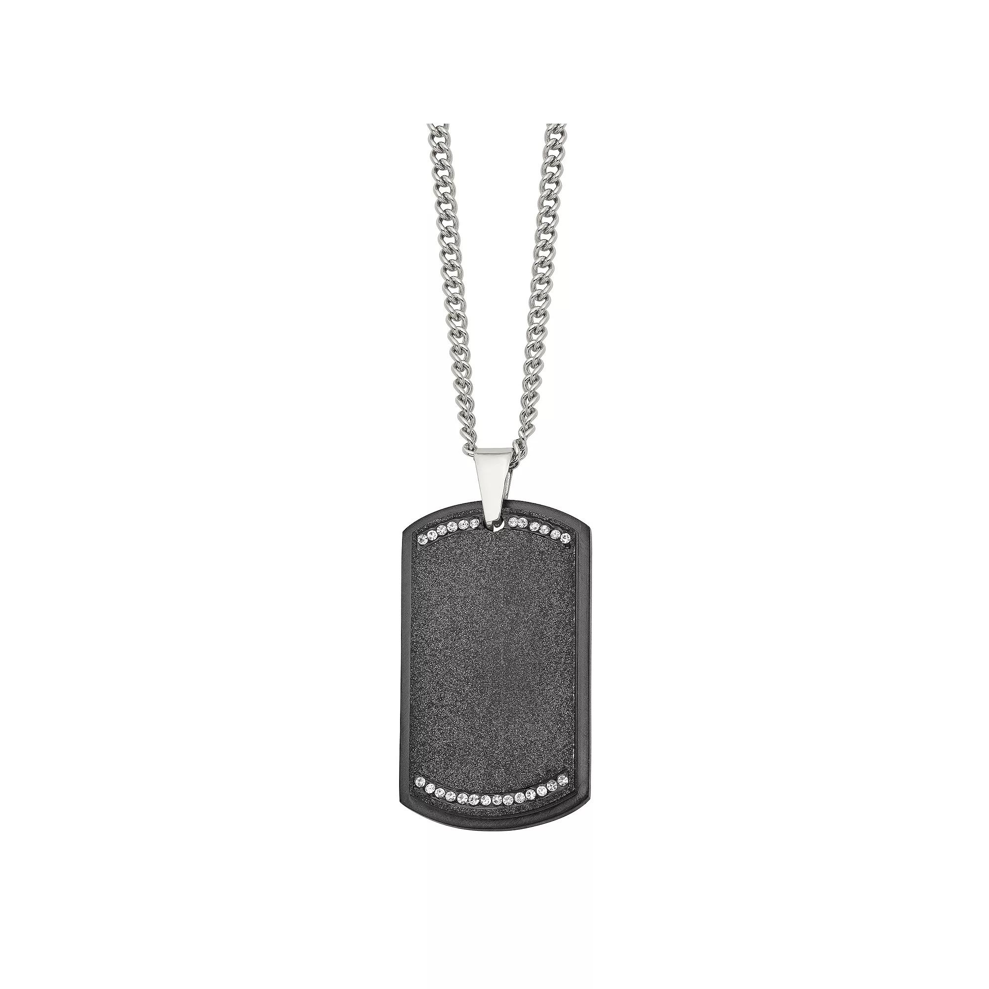 Men's Black Stainless Steel Cubic Zirconia Dog Tag Necklace,  Product Image