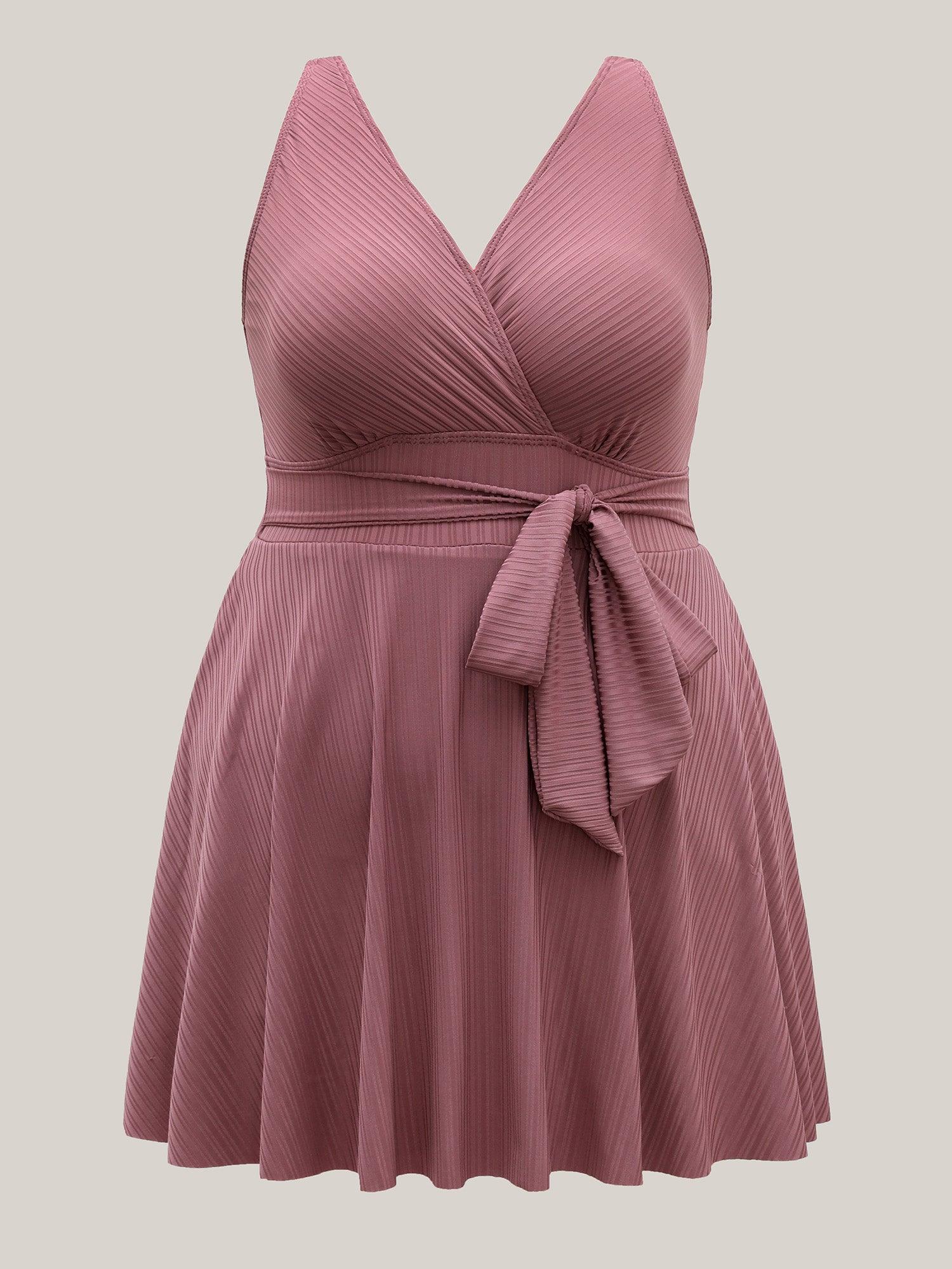 Textured Belted Solid Swim Dress Female Product Image