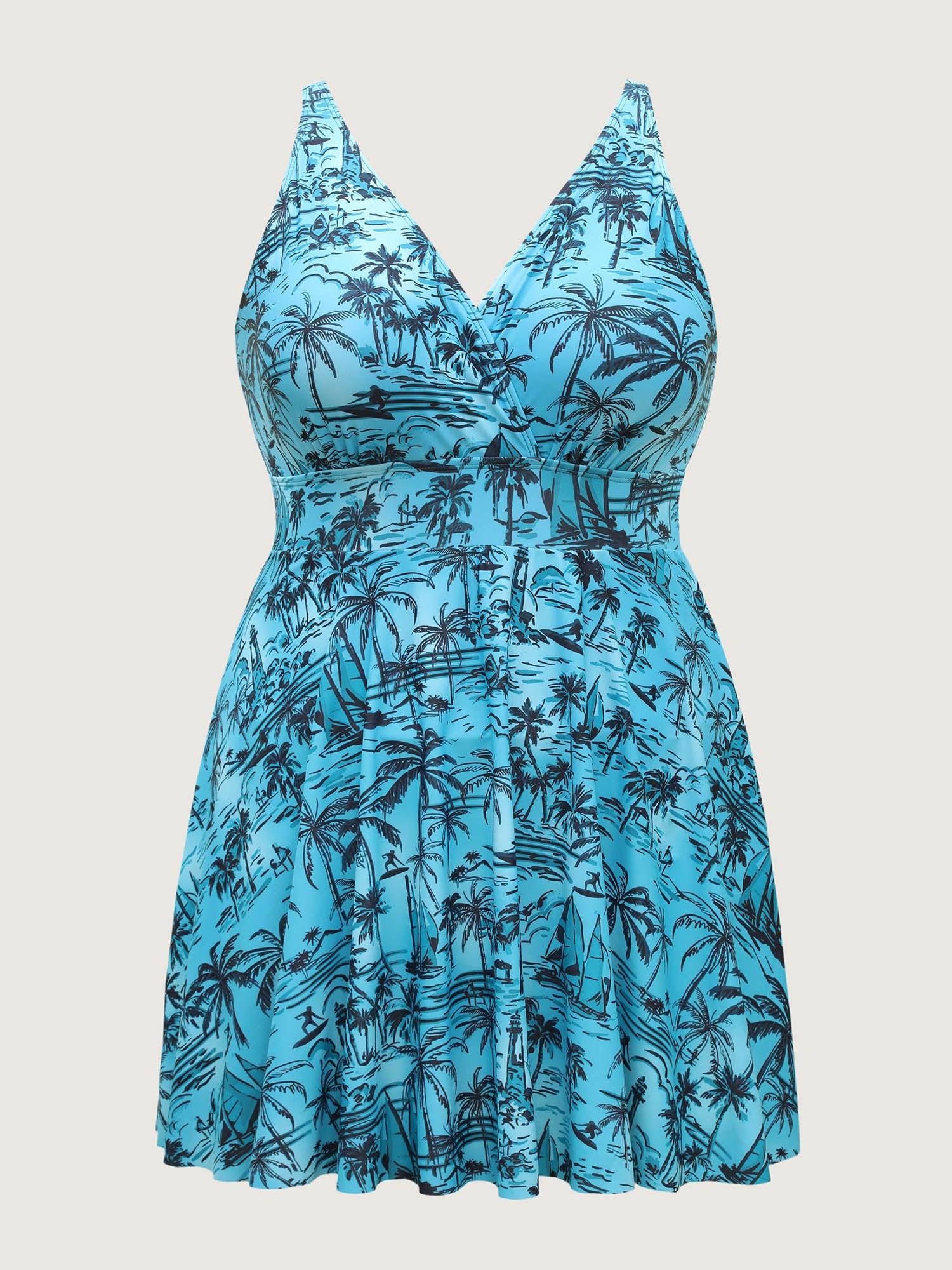 Anti Float Tie Tropical Print Swim Dress Female Product Image