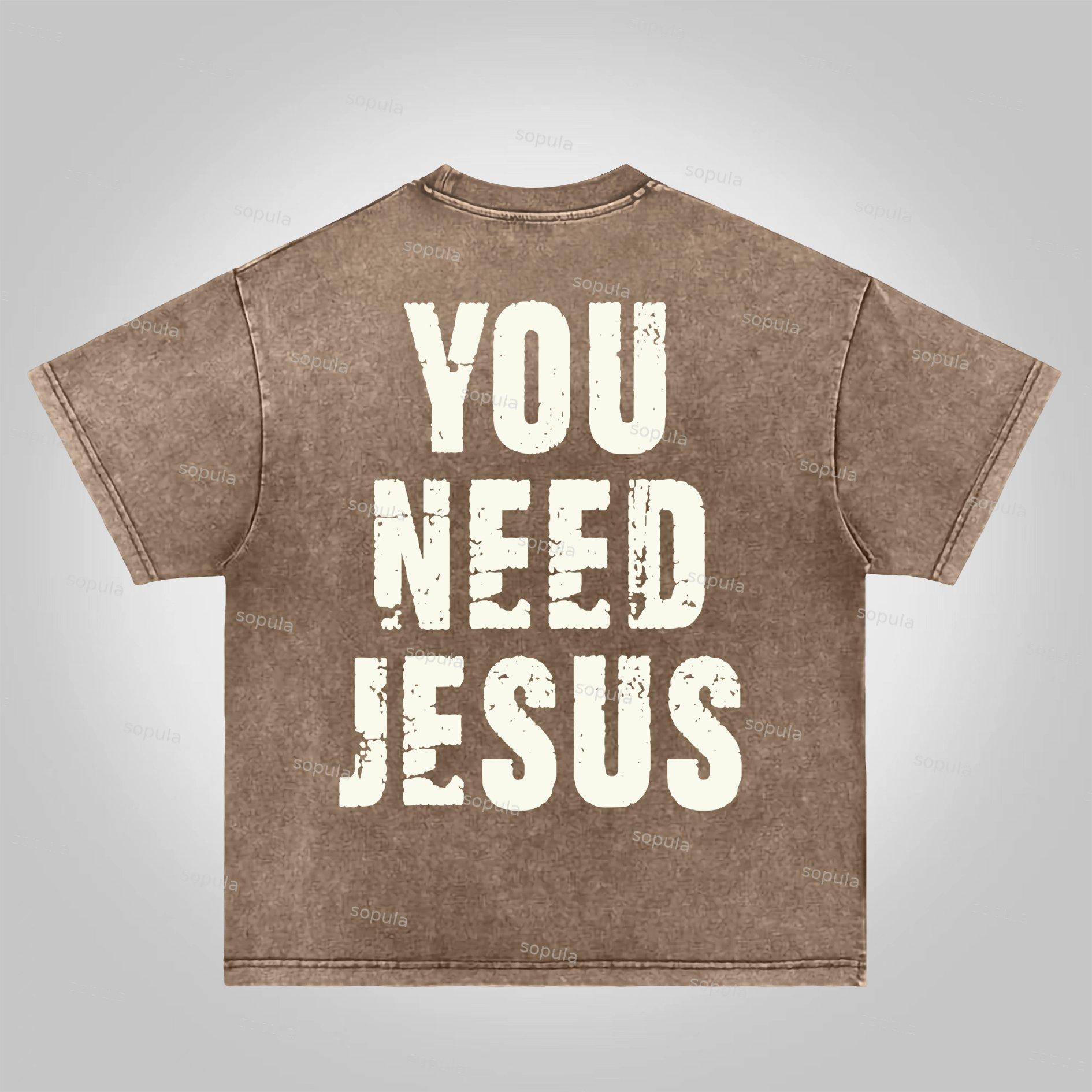 Sopula You Need Jesus Graphic Acid Wash T-shirt Product Image