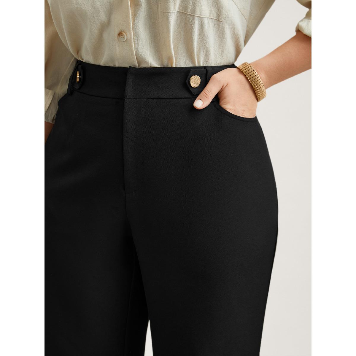 Plus Size Loop Decoration Flared Leg Pants Women Black At the Office Bootcut Mid Rise Work Pants BloomChic 10/M Product Image