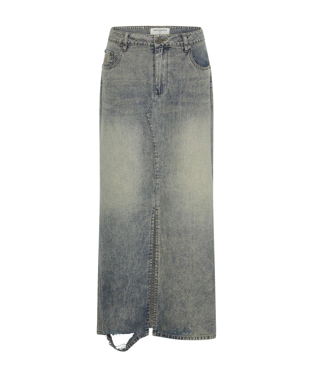 DIRTY BLUE DENIM COLUMN SKIRT Product Image