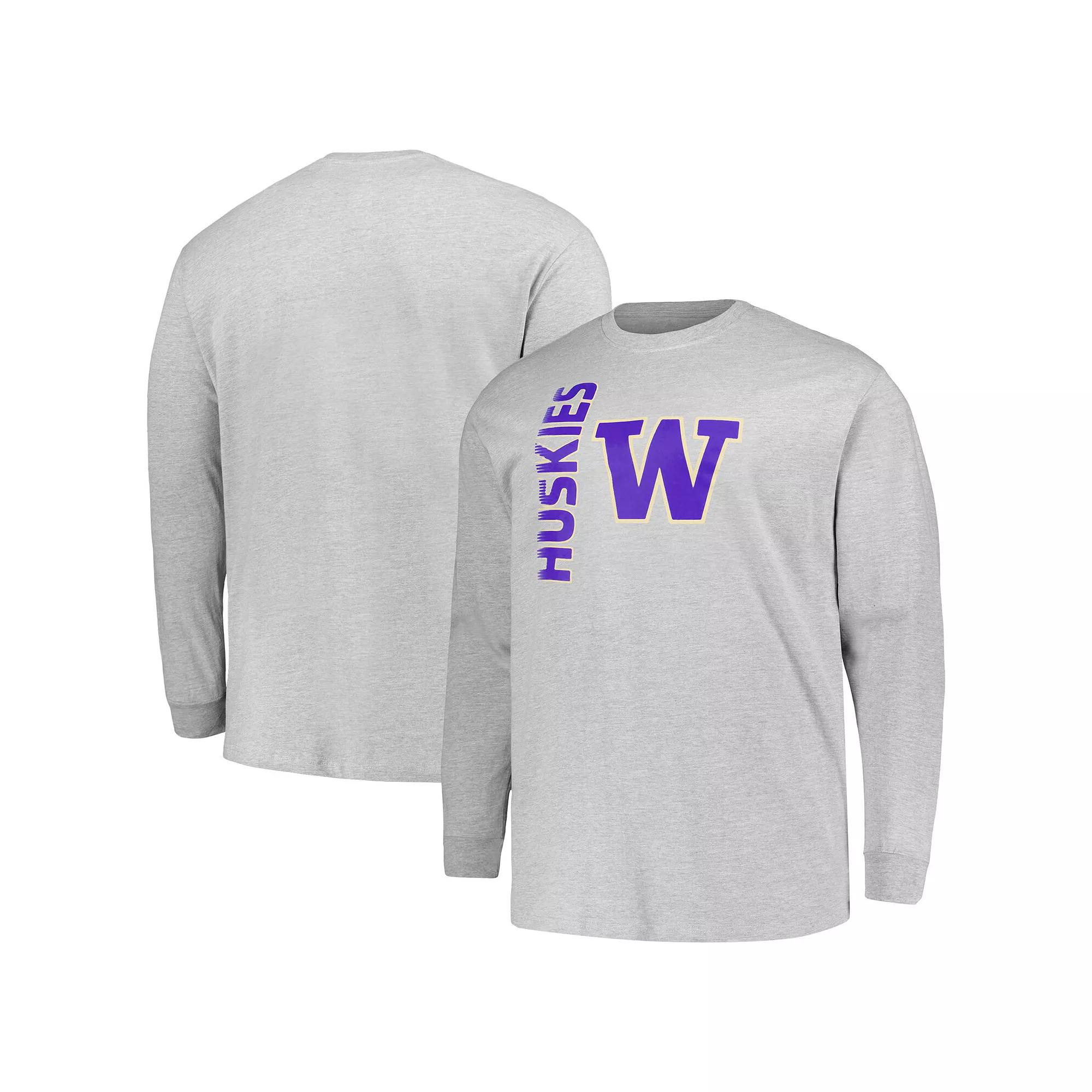 Men's Champion Heather Gray Washington Huskies Big & Tall Mascot Long Sleeve T-Shirt, Size: 3XB, Grey Product Image
