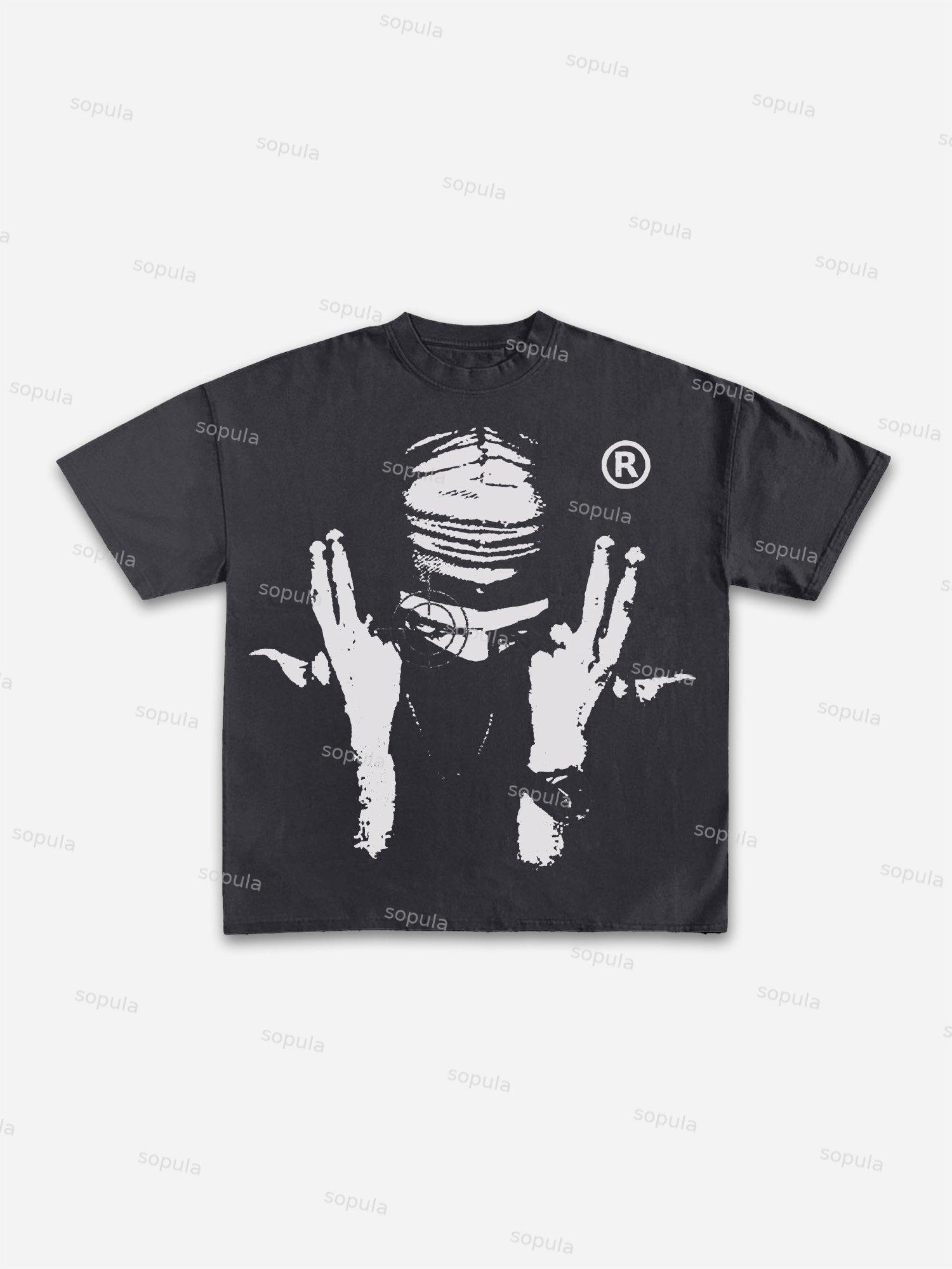 Street Gangster Graphic Print Cotton T-shirt Product Image