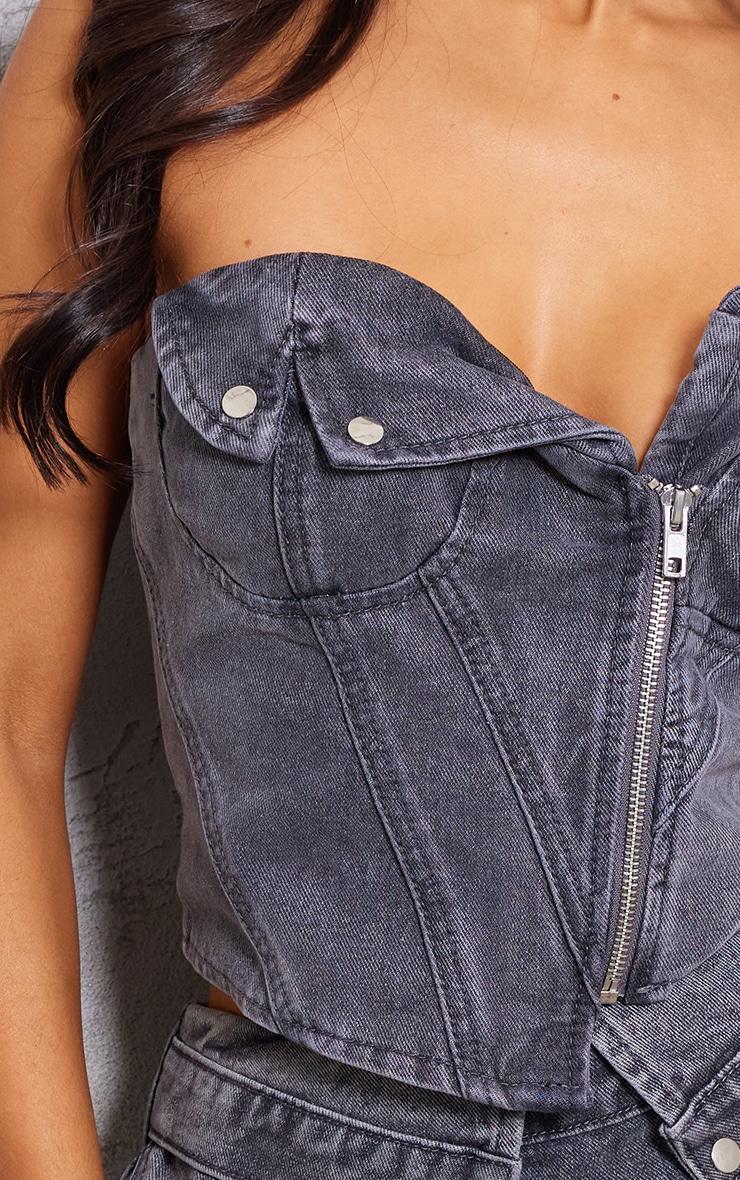 Petite Washed Grey Denim Fold Over Zip Up Corset Product Image
