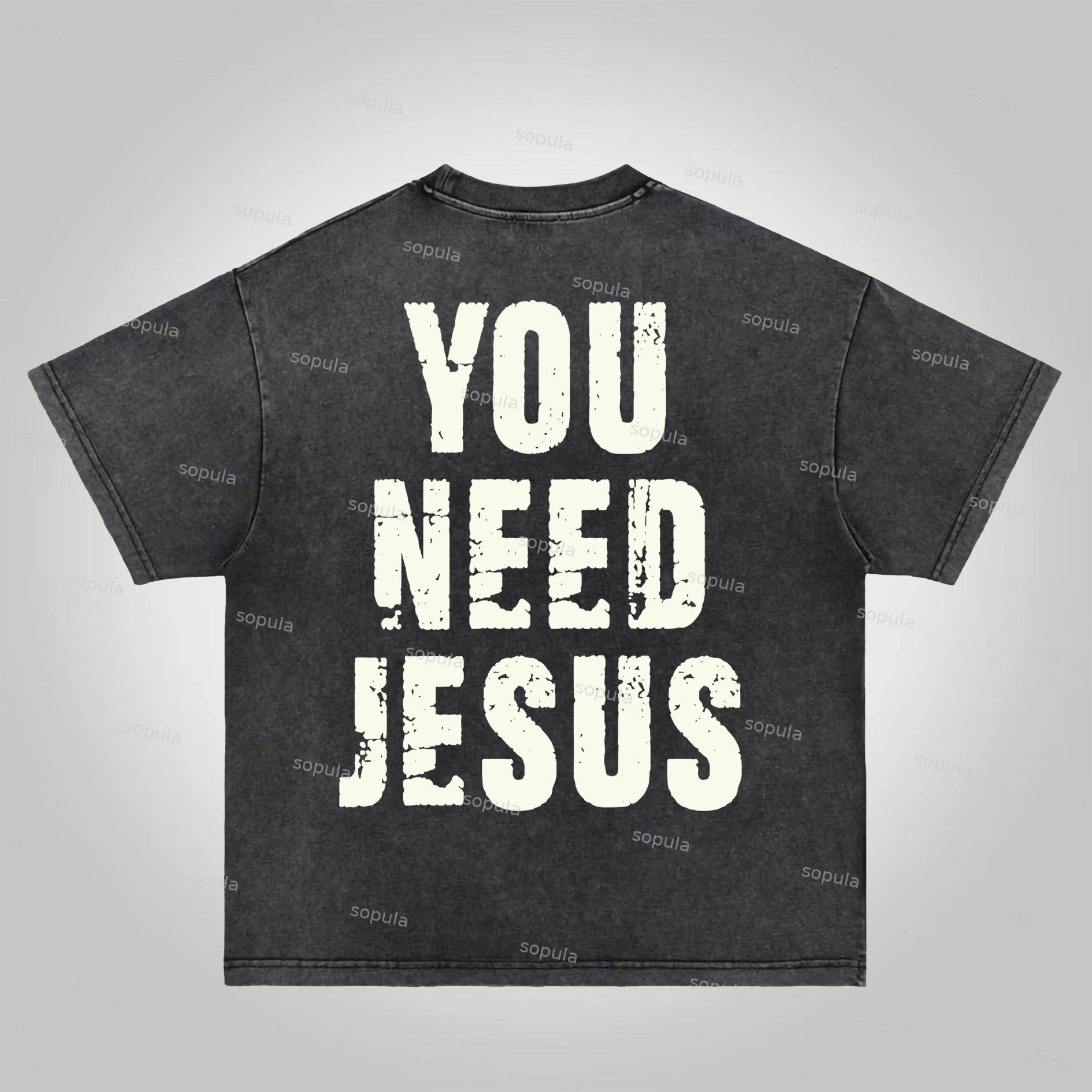 Sopula You Need Jesus Graphic Acid Wash T-shirt Product Image