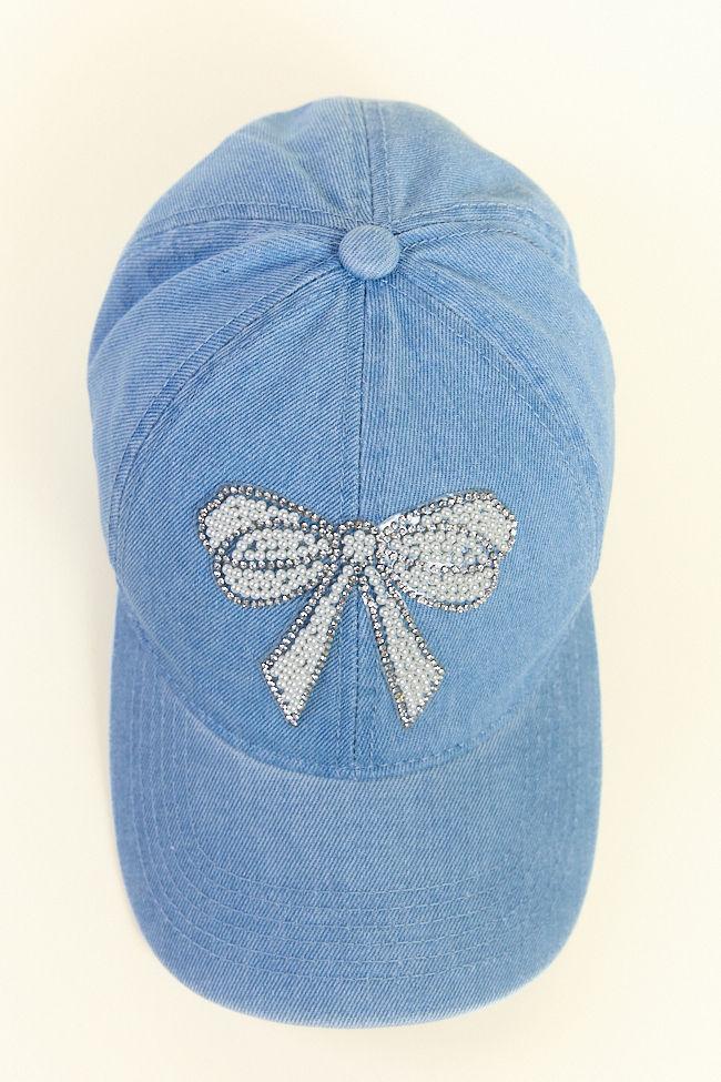 Denim Pearl Bow Hat SALE Girls Product Image