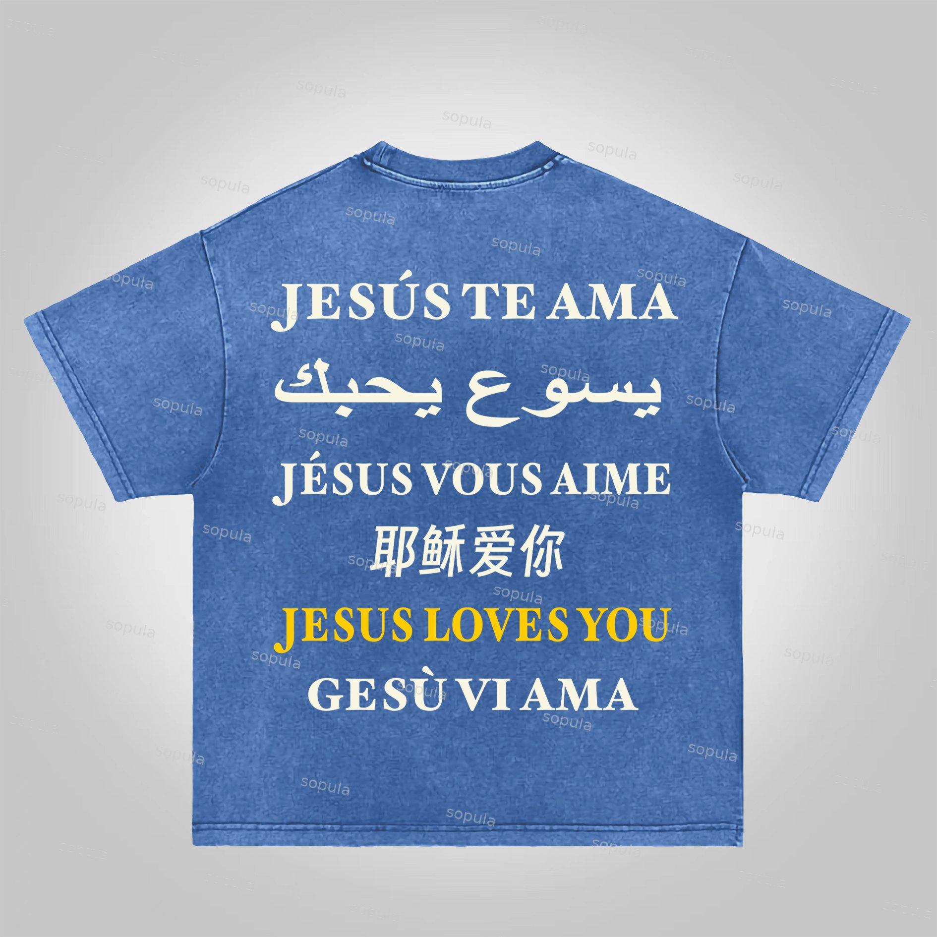 Sopula I Love Jesus. Jesus Loves The World Graphics Acid Washed T-shirt Product Image