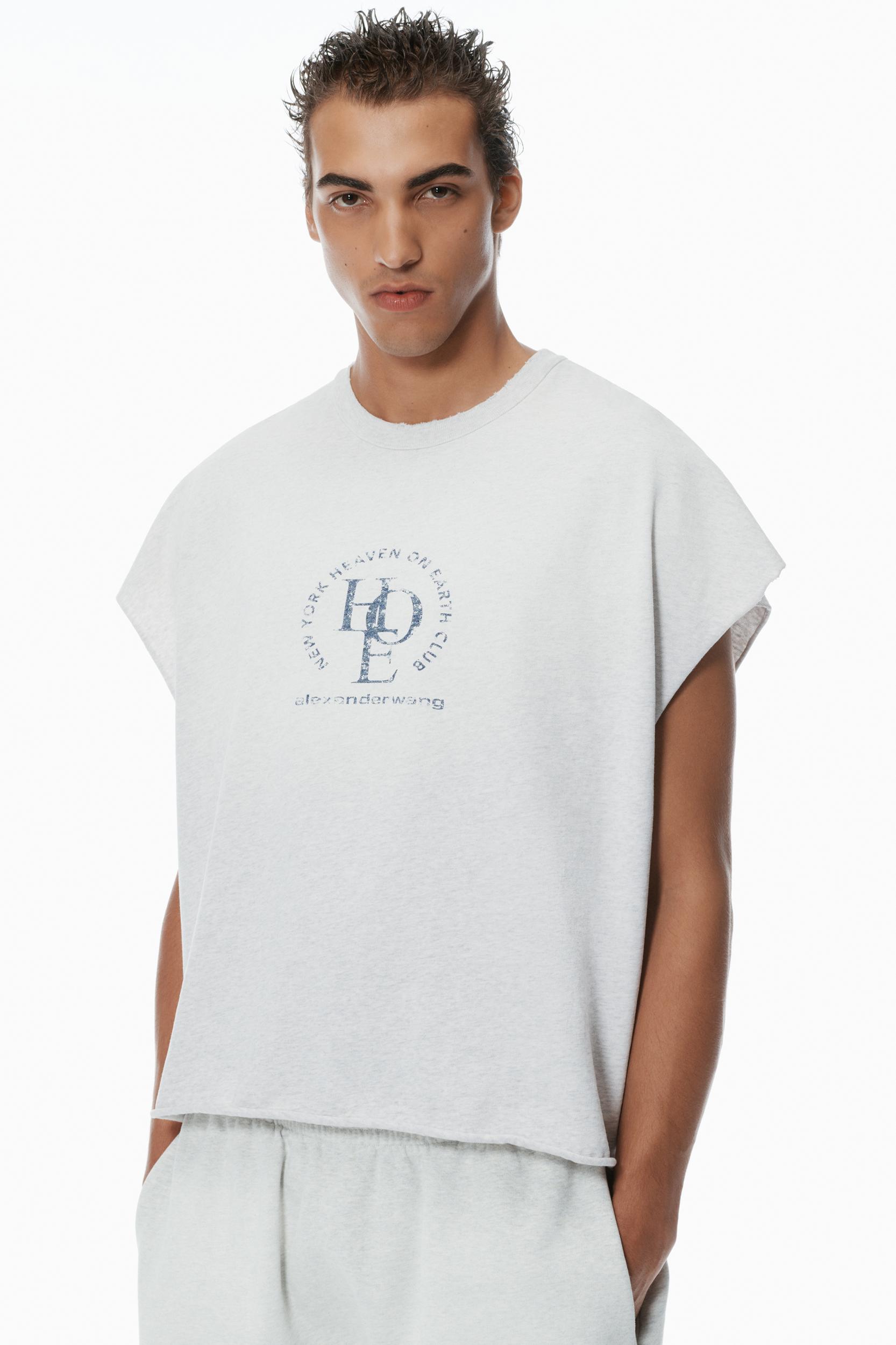 Unisex Distressed Logo Oversized Cotton Muscle Tee Product Image