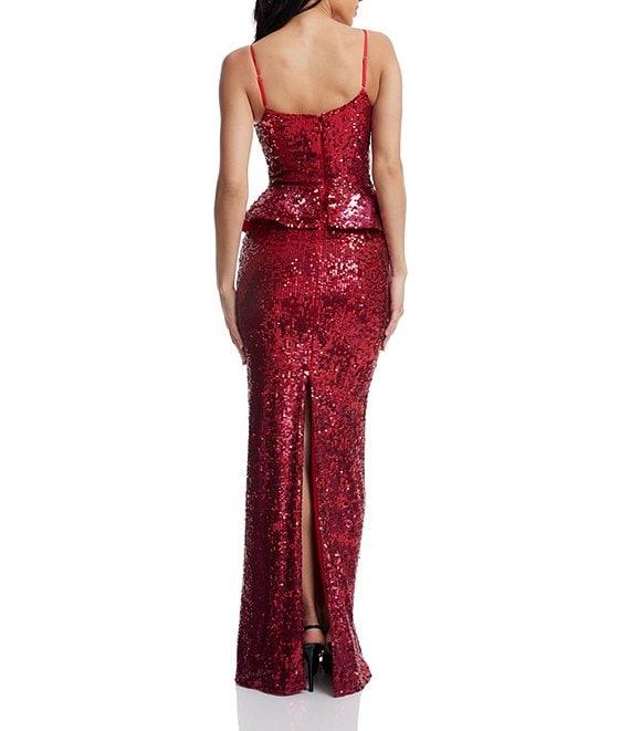 Dress the Population Akiah Sequin Sweetheart Neck Sleeveless Peplum Gown Product Image