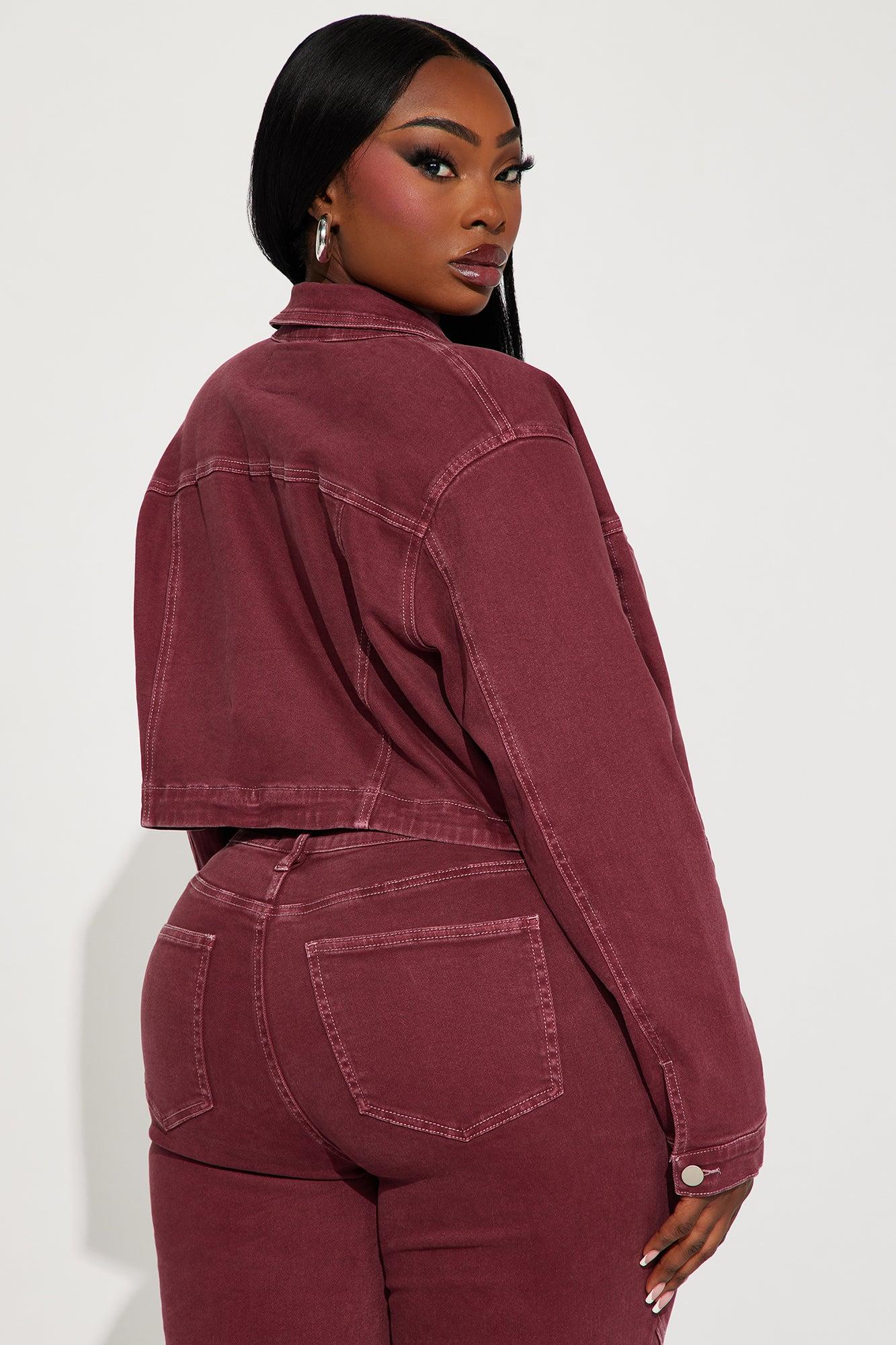 Bordeaux Stretch Denim Jacket - Wine Product Image