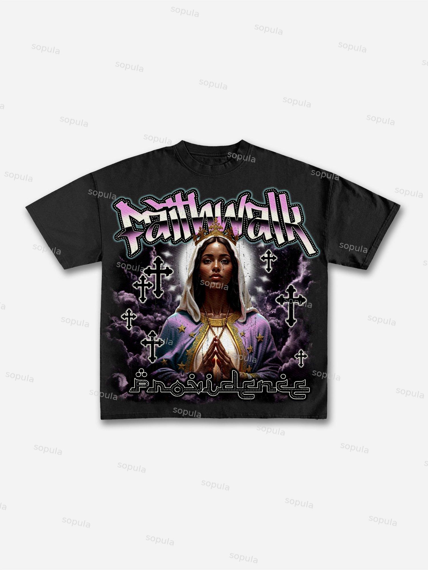 Faith Walk Our Lady Of The Cross Vintage Graphic Cotton T-shirt Product Image