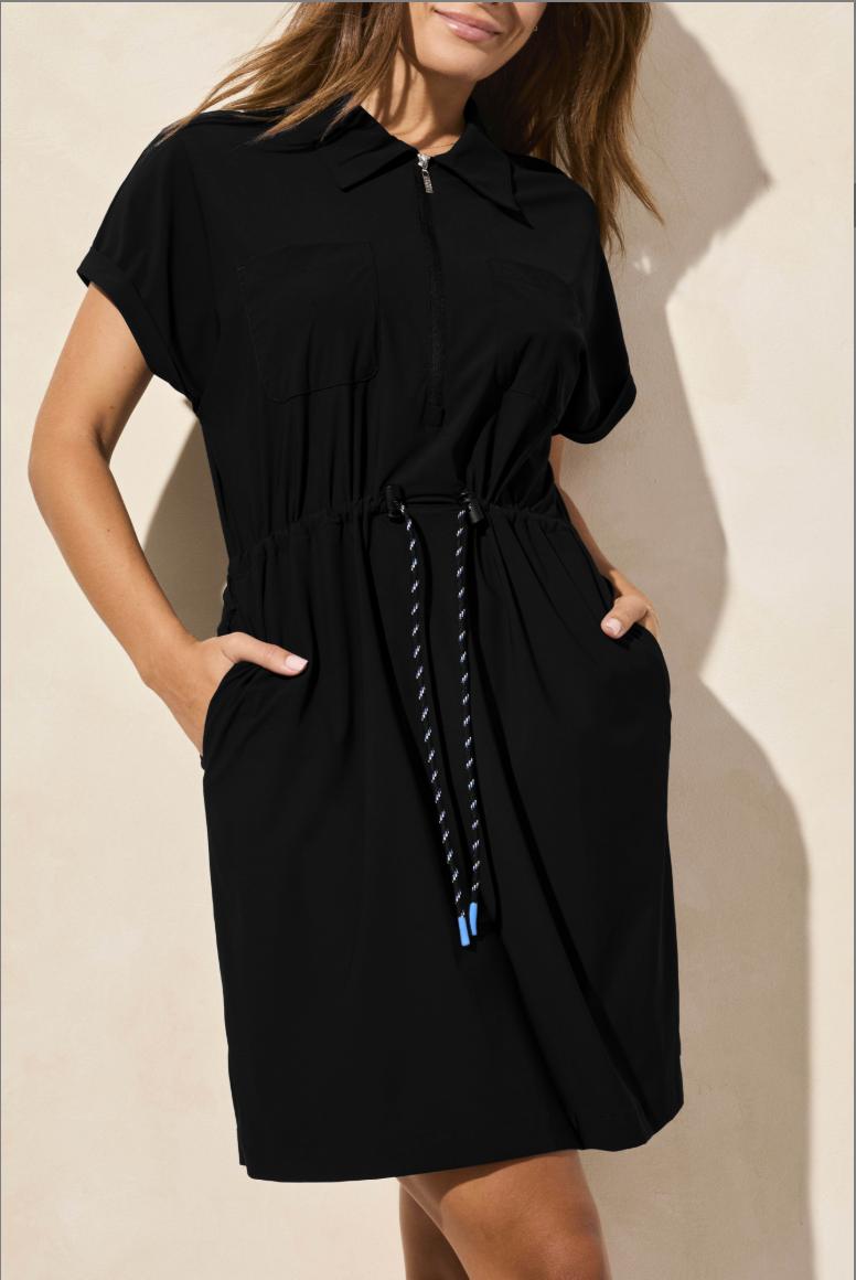4 Way Stretch Short Sleeve Dress- Black Product Image