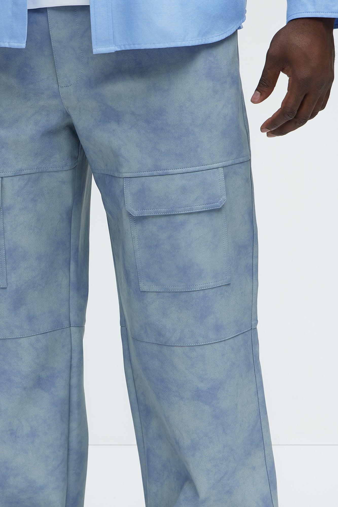 Baggy Pleather Cargo Pants - Blue Product Image